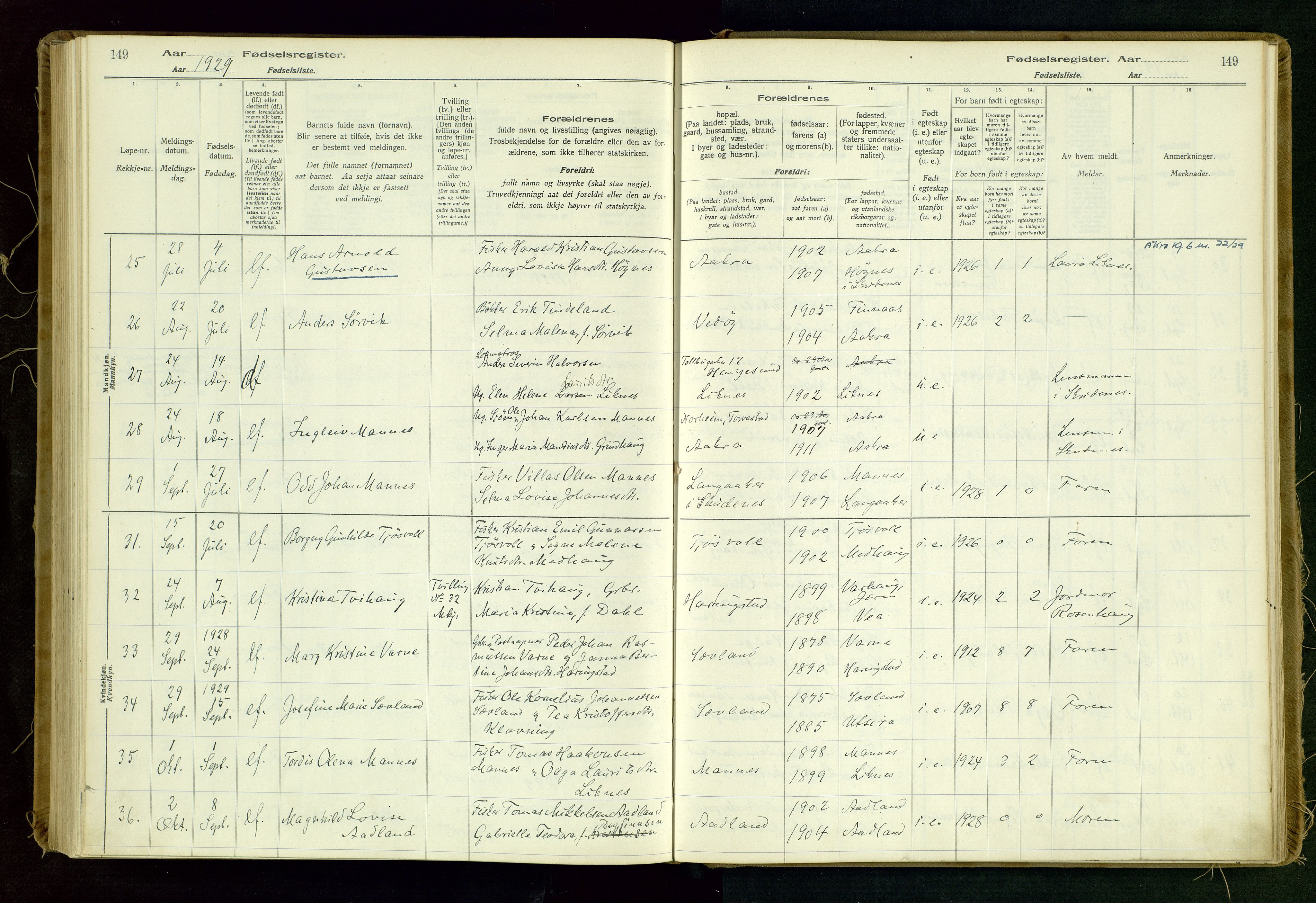 Kopervik sokneprestkontor, AV/SAST-A-101850/I/Id/L0006: Birth register no. 6, 1916-1934, p. 149