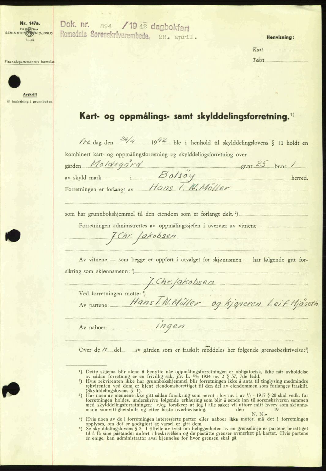 Romsdal sorenskriveri, AV/SAT-A-4149/1/2/2C: Mortgage book no. A12, 1942-1942, Diary no: : 894/1942