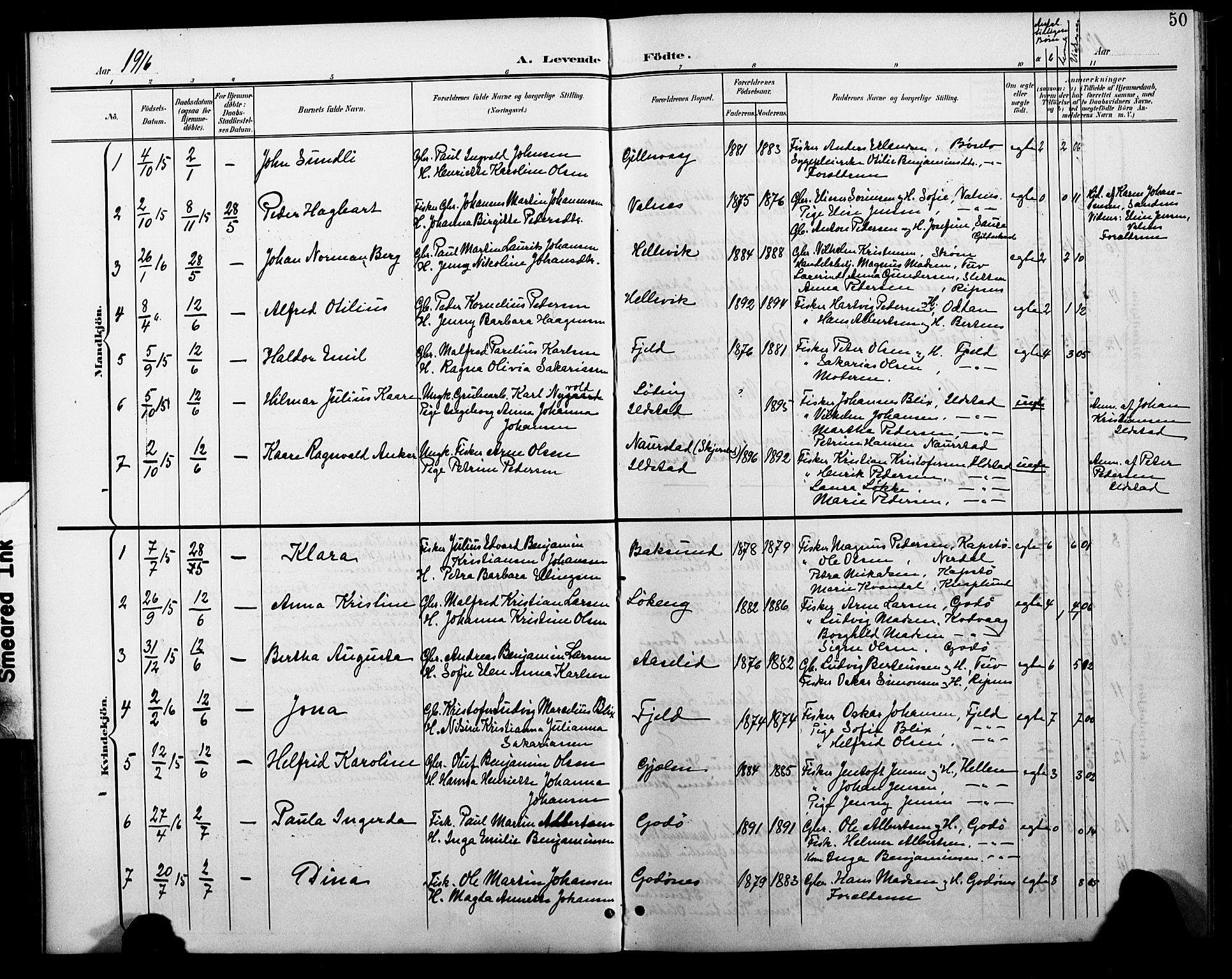 Ministerialprotokoller, klokkerbøker og fødselsregistre - Nordland, SAT/A-1459/804/L0088: Parish register (copy) no. 804C01, 1901-1917, p. 50