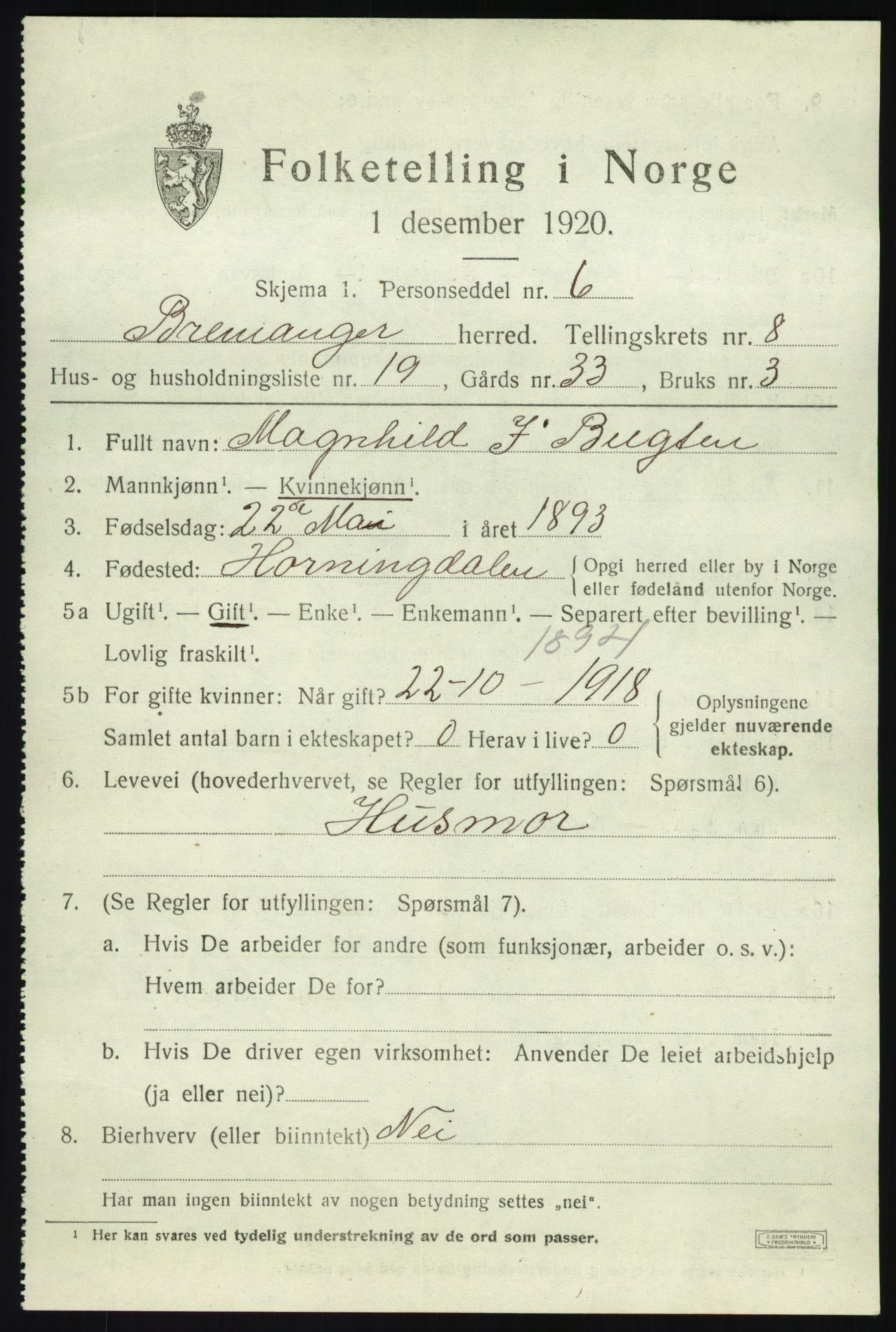 SAB, 1920 census for Bremanger, 1920, p. 5028