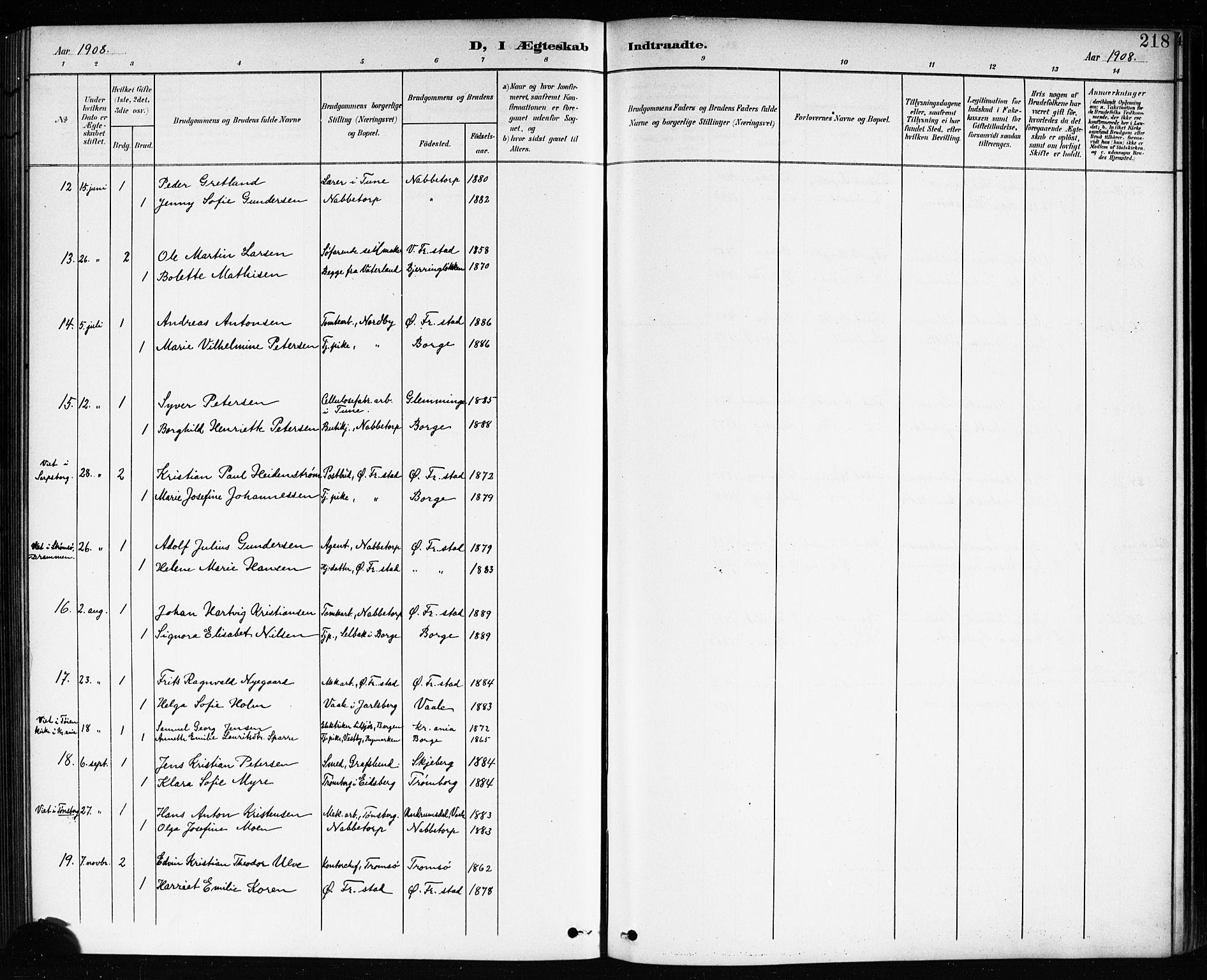 Østre Fredrikstad prestekontor Kirkebøker, SAO/A-10907/G/Ga/L0002: Parish register (copy) no. 2, 1900-1919, p. 218