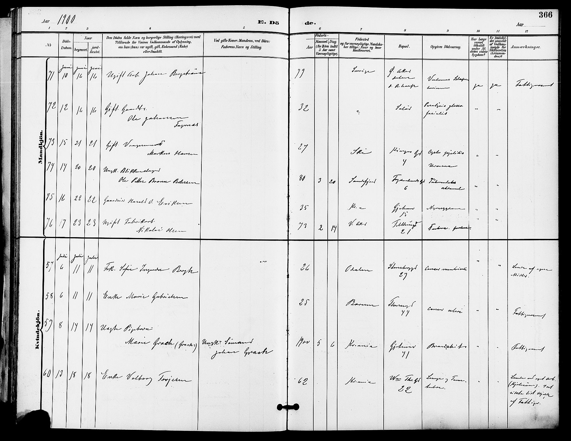 Gamle Aker prestekontor Kirkebøker, AV/SAO-A-10617a/F/L0011: Parish register (official) no. 11, 1896-1901, p. 366