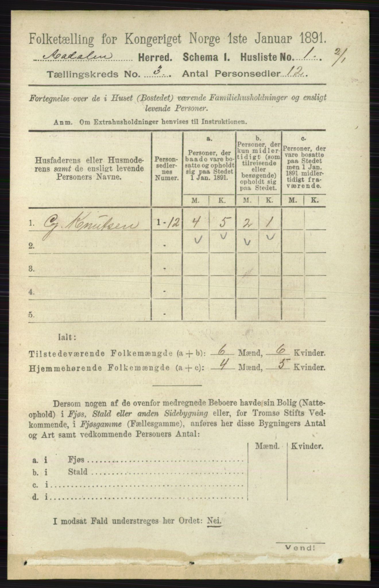 RA, 1891 census for 0614 Ådal, 1891, p. 965