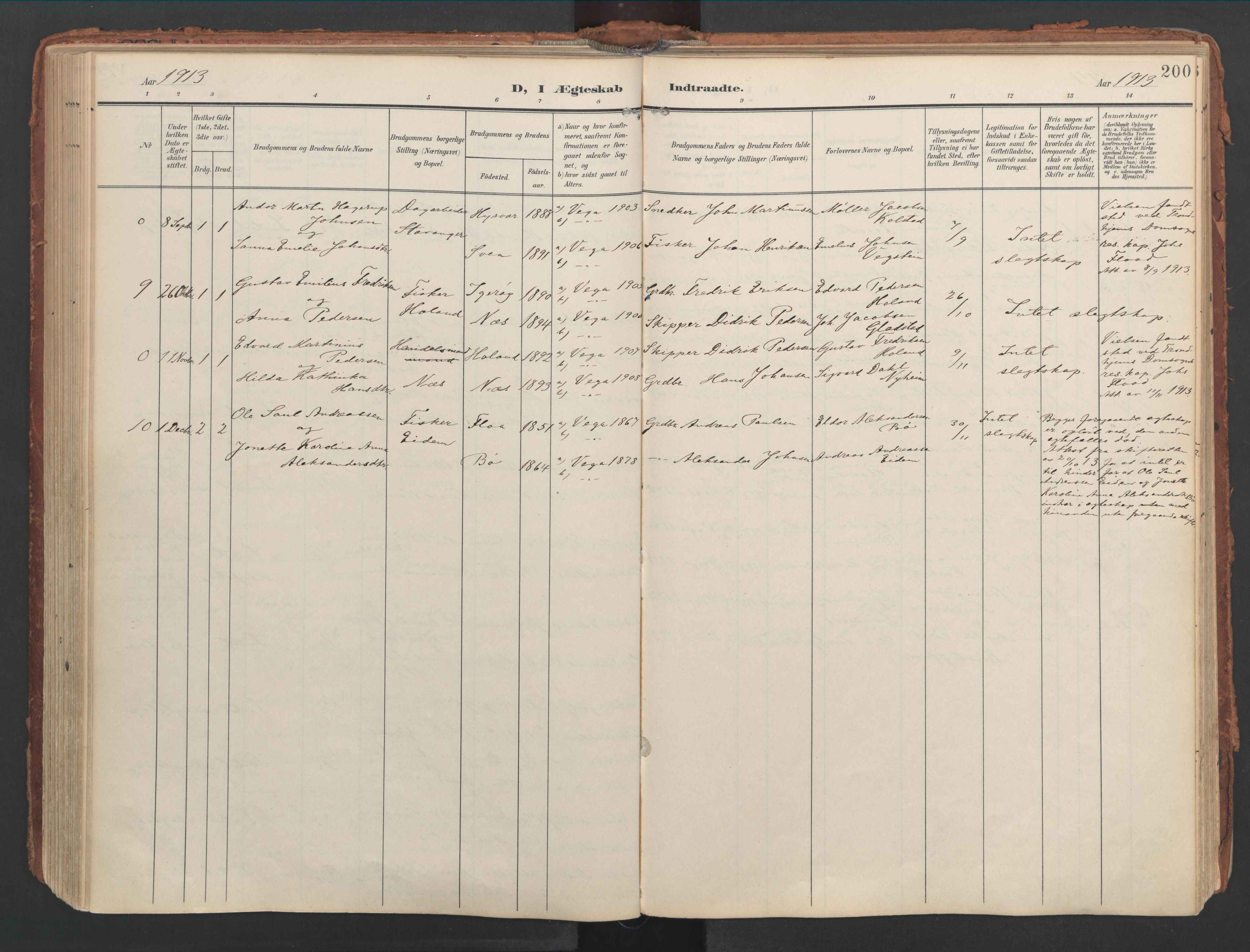 Ministerialprotokoller, klokkerbøker og fødselsregistre - Nordland, AV/SAT-A-1459/816/L0250: Parish register (official) no. 816A16, 1903-1923, p. 200