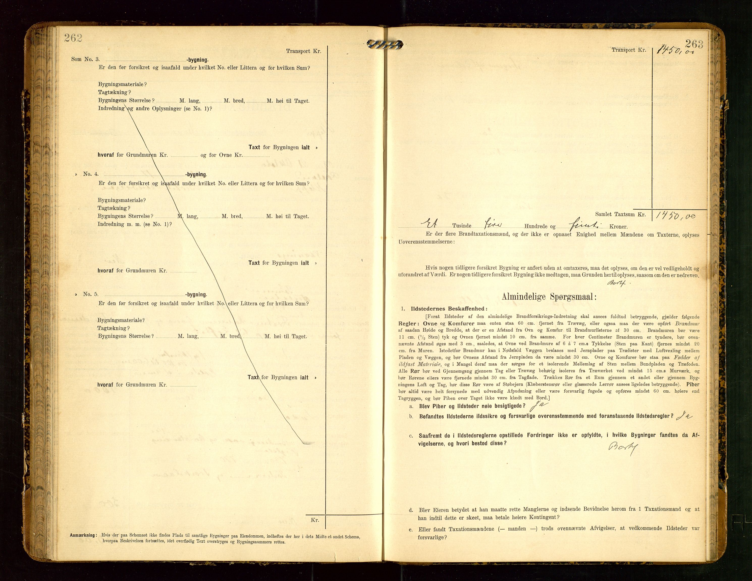 Klepp lensmannskontor, AV/SAST-A-100163/Goc/L0004: "Brandtaxationsprotokol" m/register, 1906-1908, p. 262-263