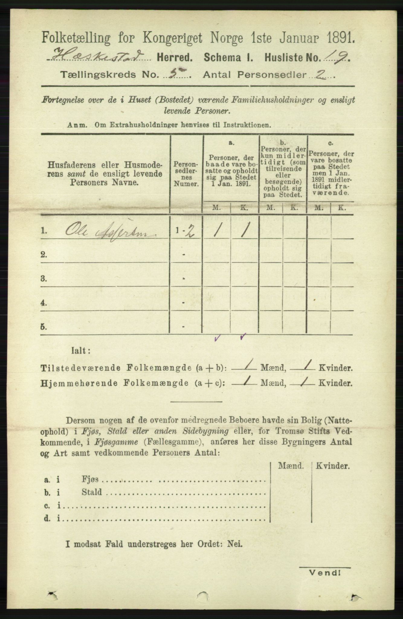 RA, 1891 census for 1113 Heskestad, 1891, p. 864