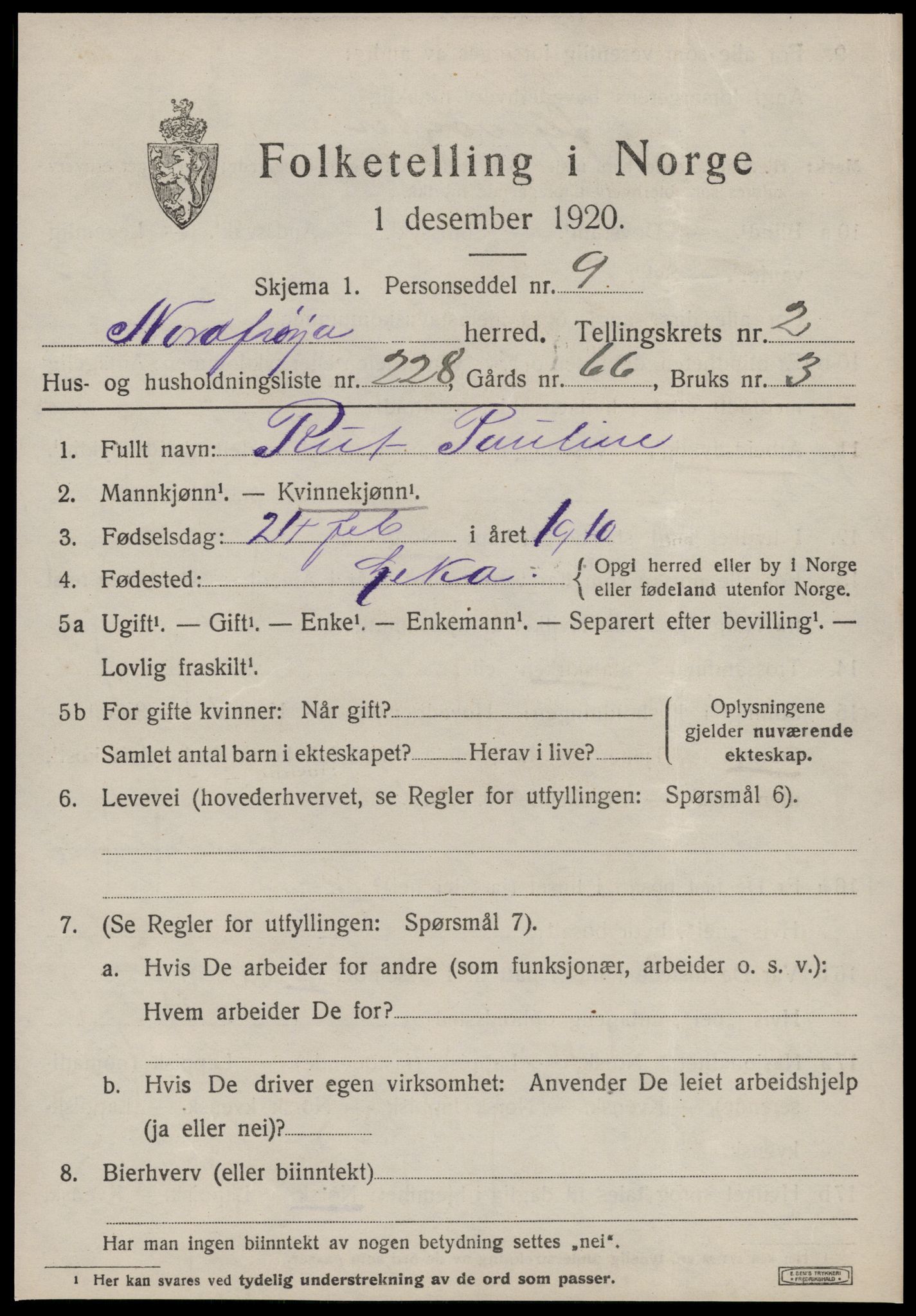 SAT, 1920 census for Nord-Frøya, 1920, p. 7399