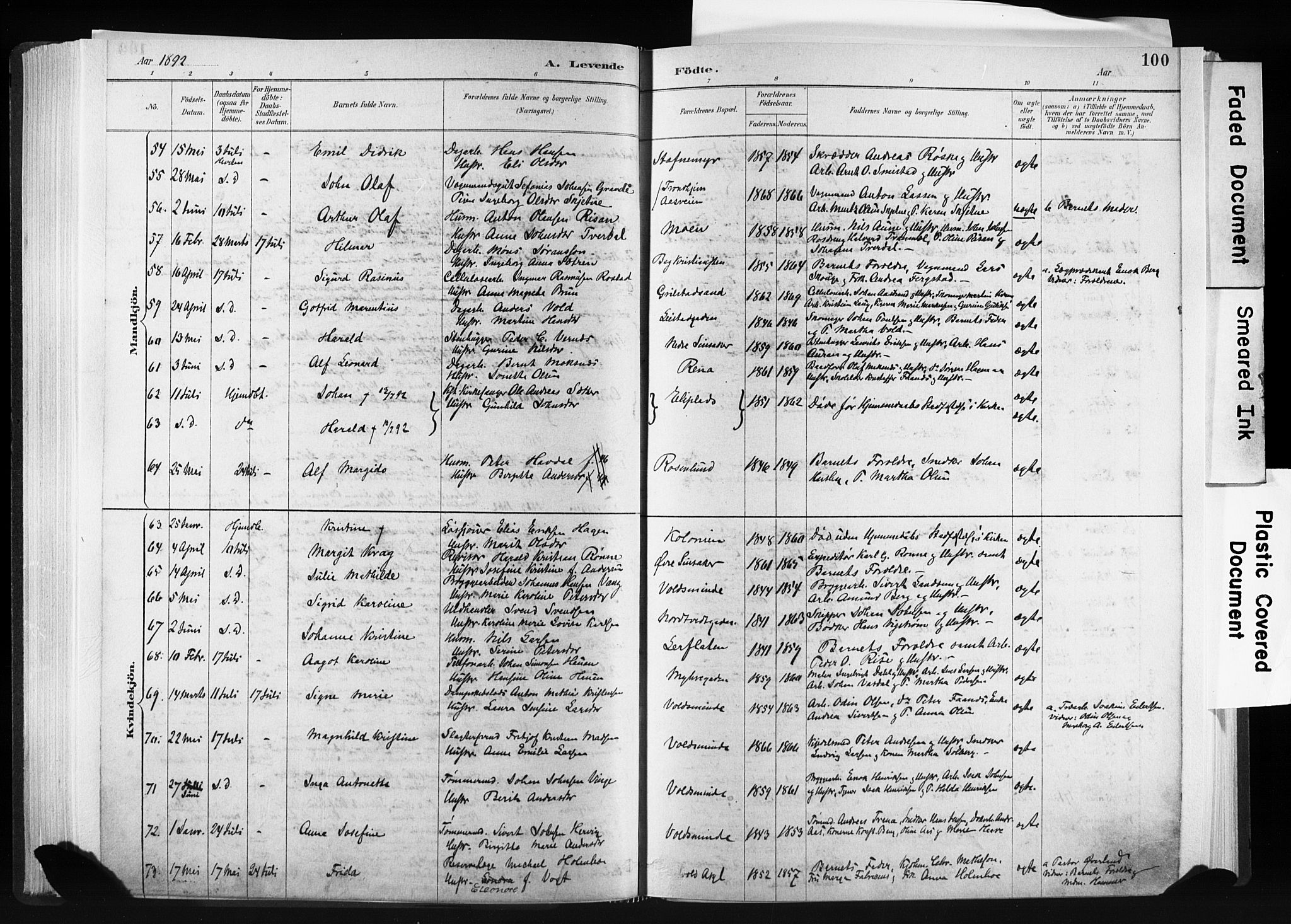 Ministerialprotokoller, klokkerbøker og fødselsregistre - Sør-Trøndelag, SAT/A-1456/606/L0300: Parish register (official) no. 606A15, 1886-1893, p. 100