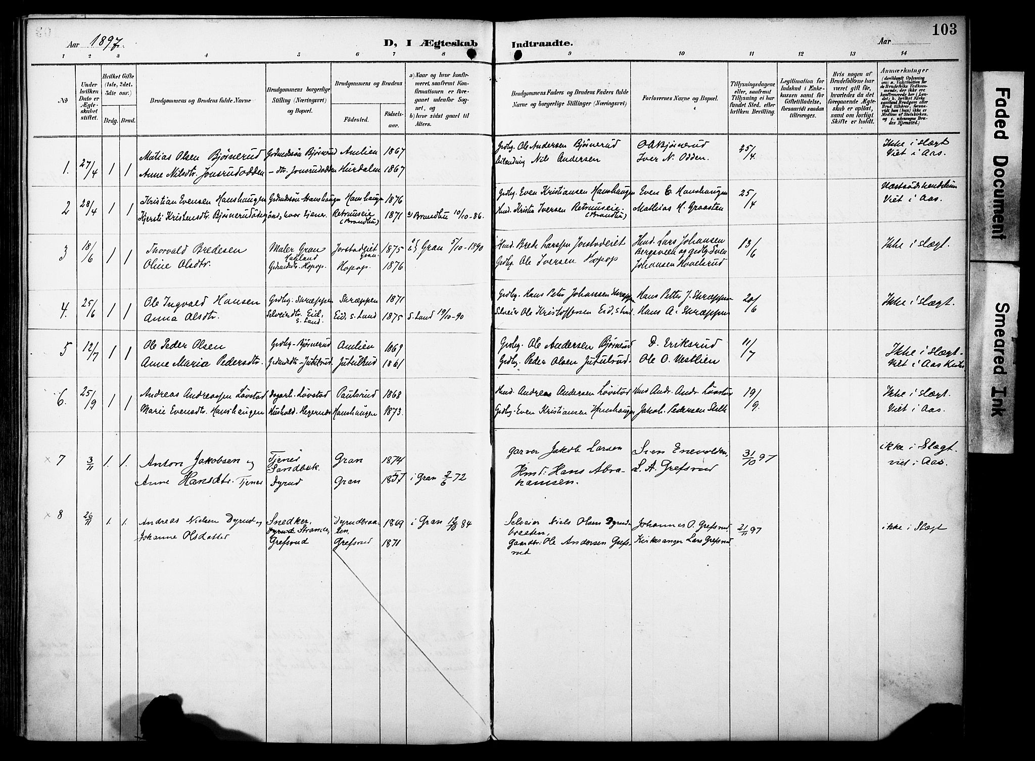 Vestre Toten prestekontor, SAH/PREST-108/H/Ha/Haa/L0012: Parish register (official) no. 12, 1890-1906, p. 103