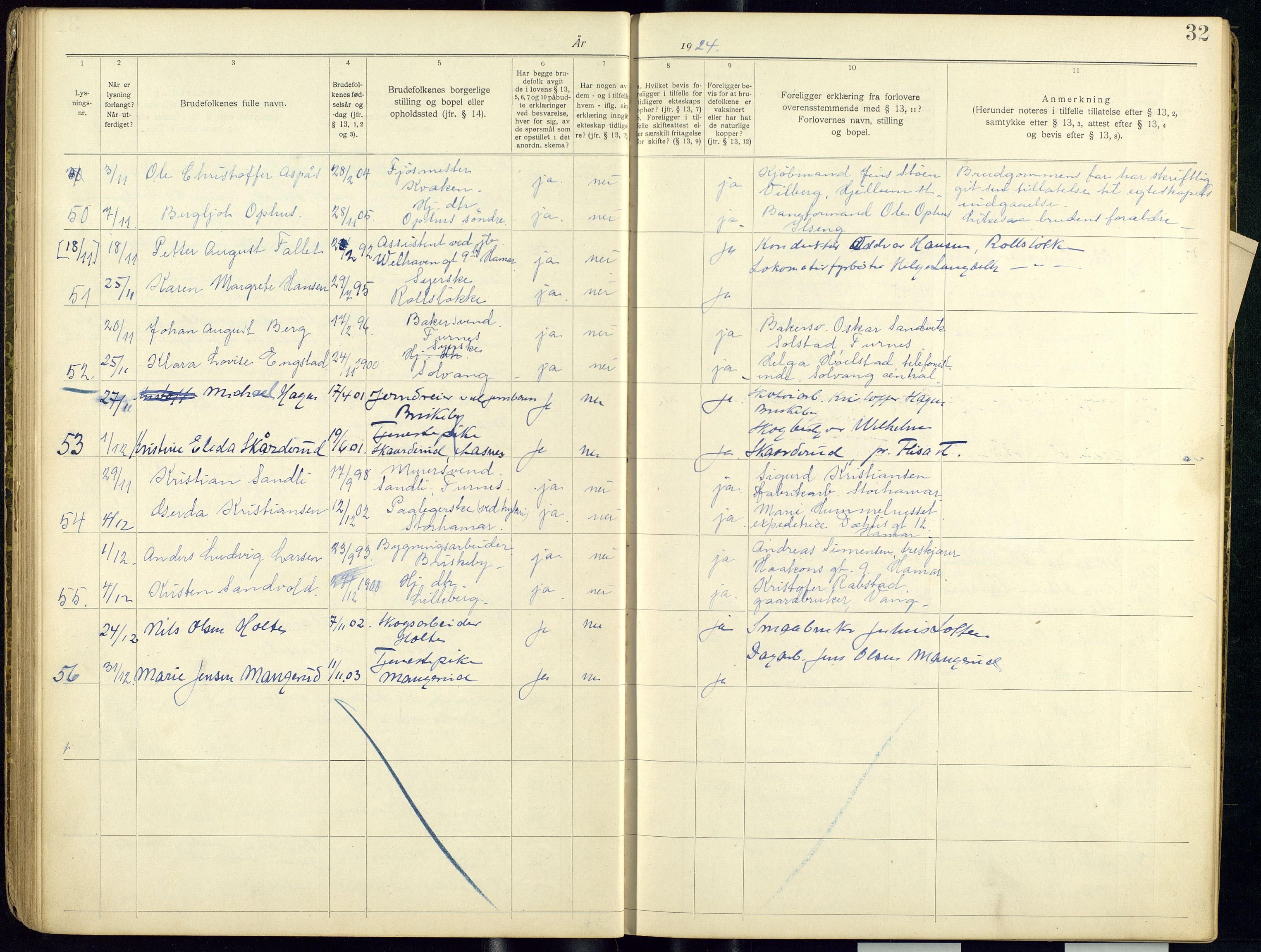 Vang prestekontor, Hedmark, SAH/PREST-008/I/Ie/L0001/0001: Banns register no. 1, 1919-1938, p. 32