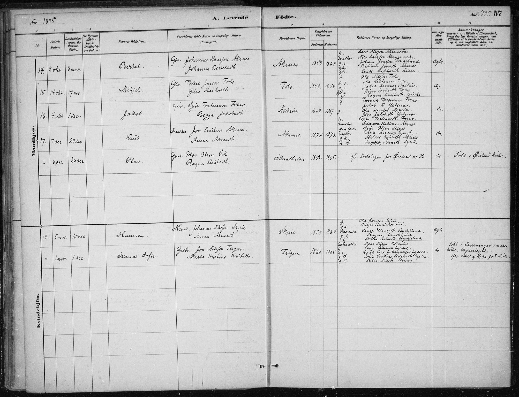 Kvam sokneprestembete, SAB/A-76201/H/Haa: Parish register (official) no. B  1, 1880-1908, p. 57