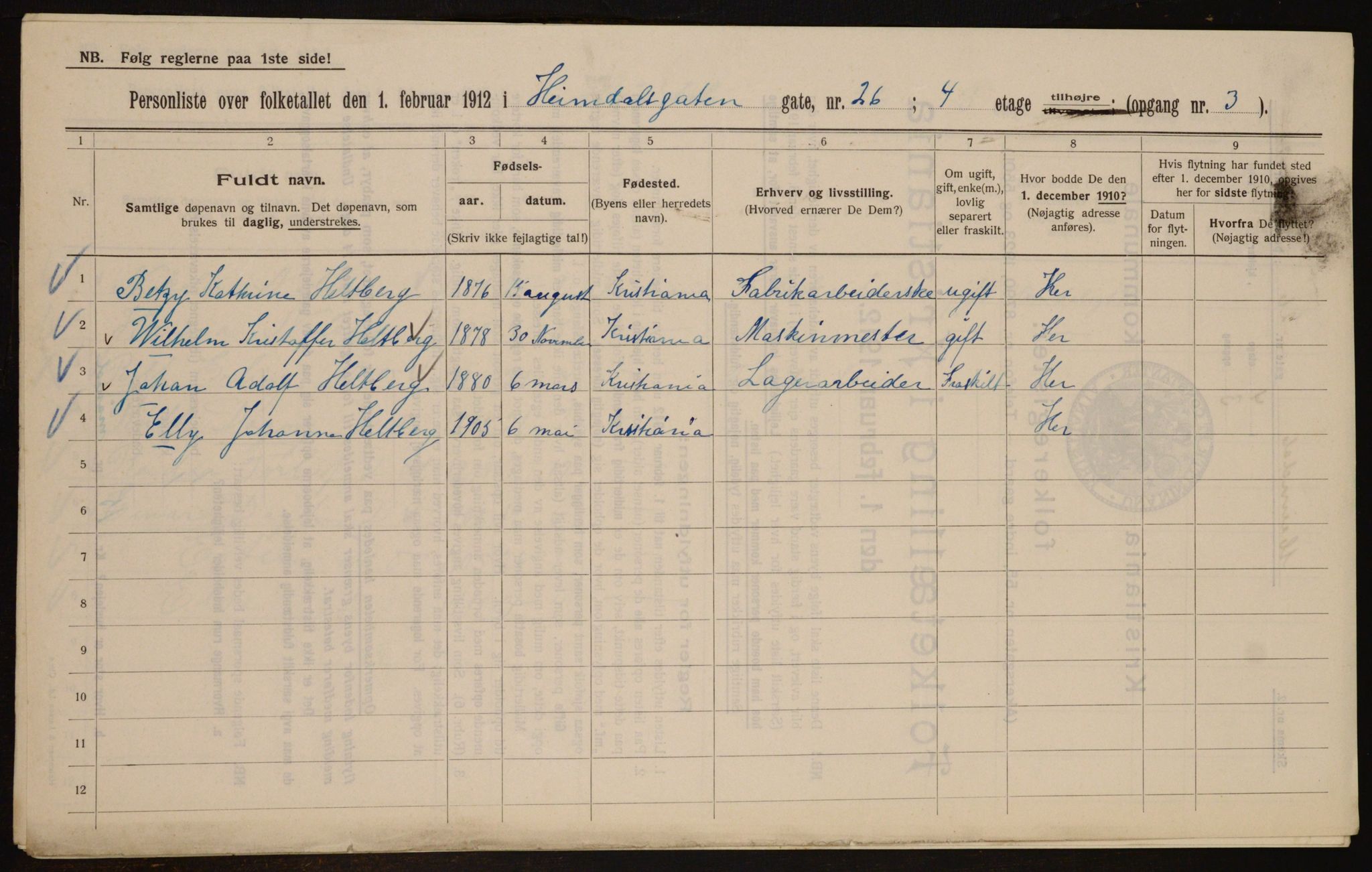 OBA, Municipal Census 1912 for Kristiania, 1912, p. 37186