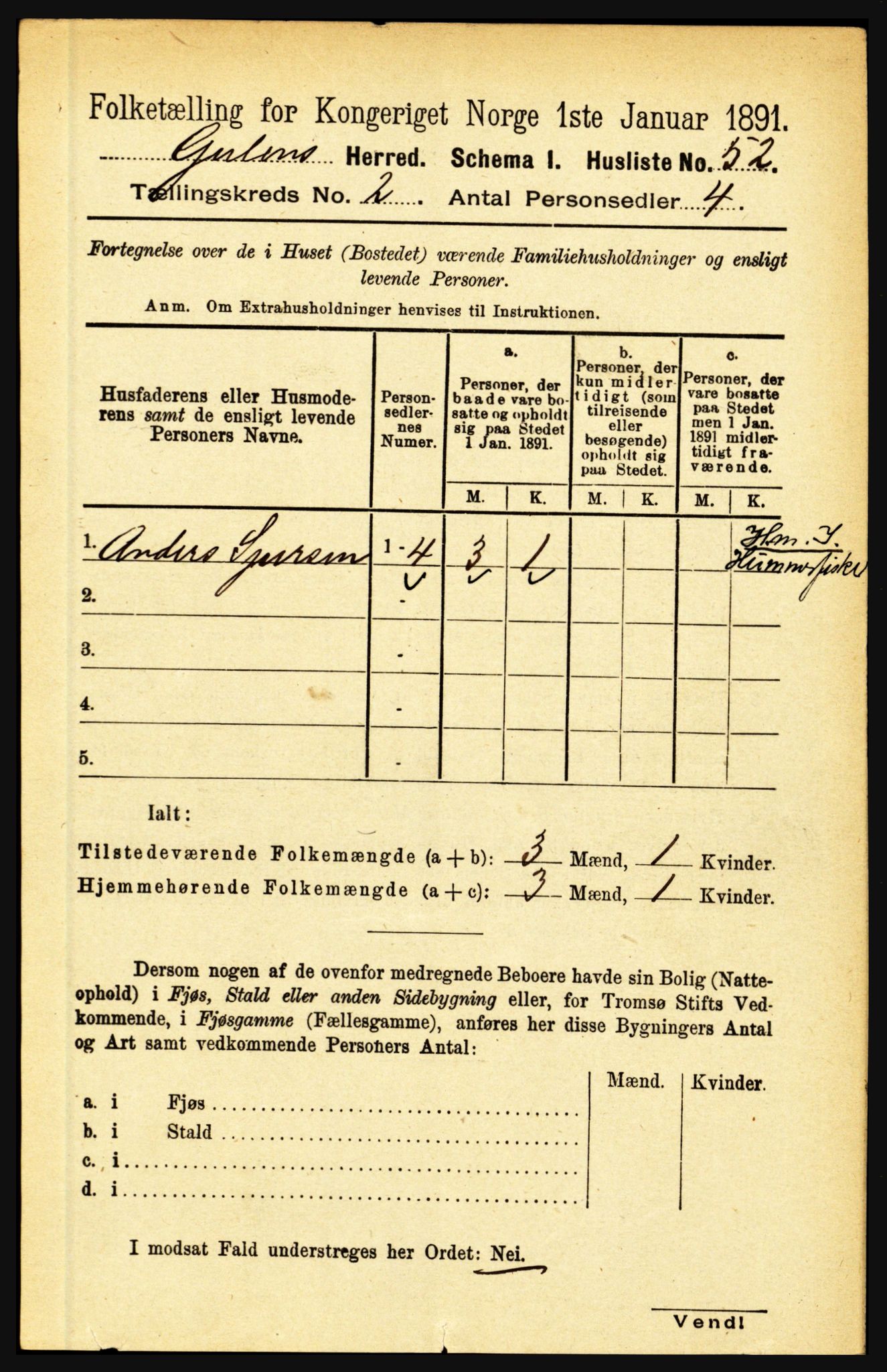 RA, 1891 census for 1411 Gulen, 1891, p. 488