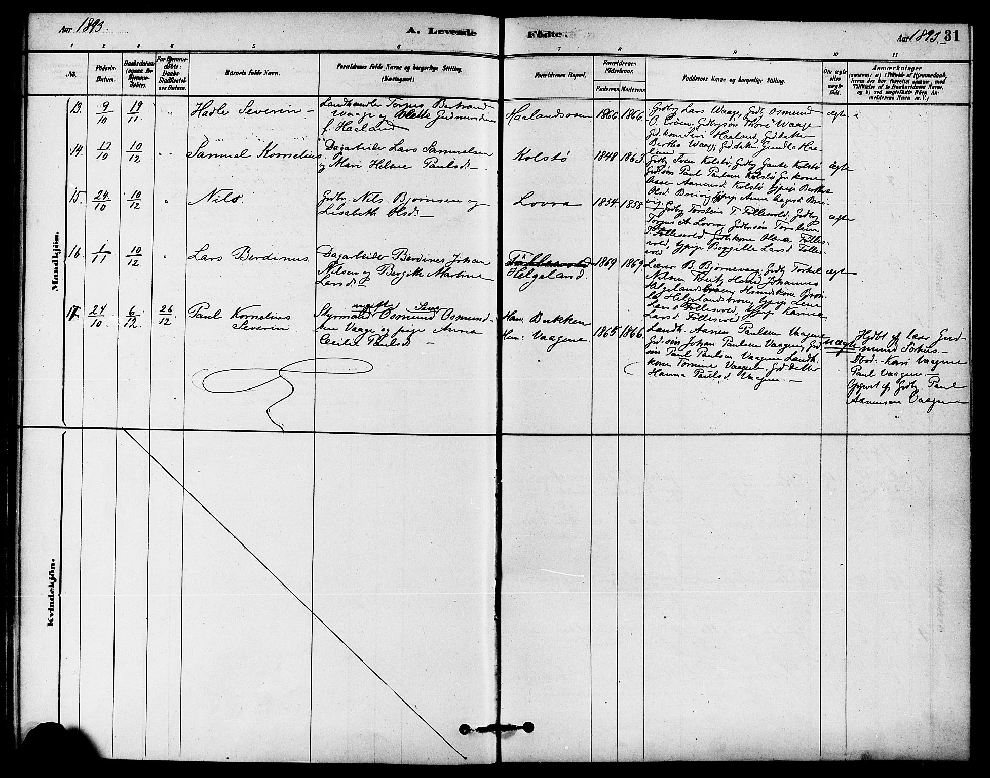 Jelsa sokneprestkontor, AV/SAST-A-101842/01/IV: Parish register (official) no. A 9, 1878-1898, p. 31