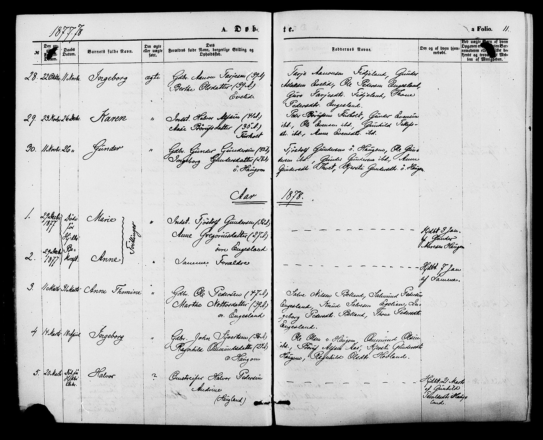 Herefoss sokneprestkontor, SAK/1111-0019/F/Fa/Fab/L0003: Parish register (official) no. A 3, 1875-1886, p. 11