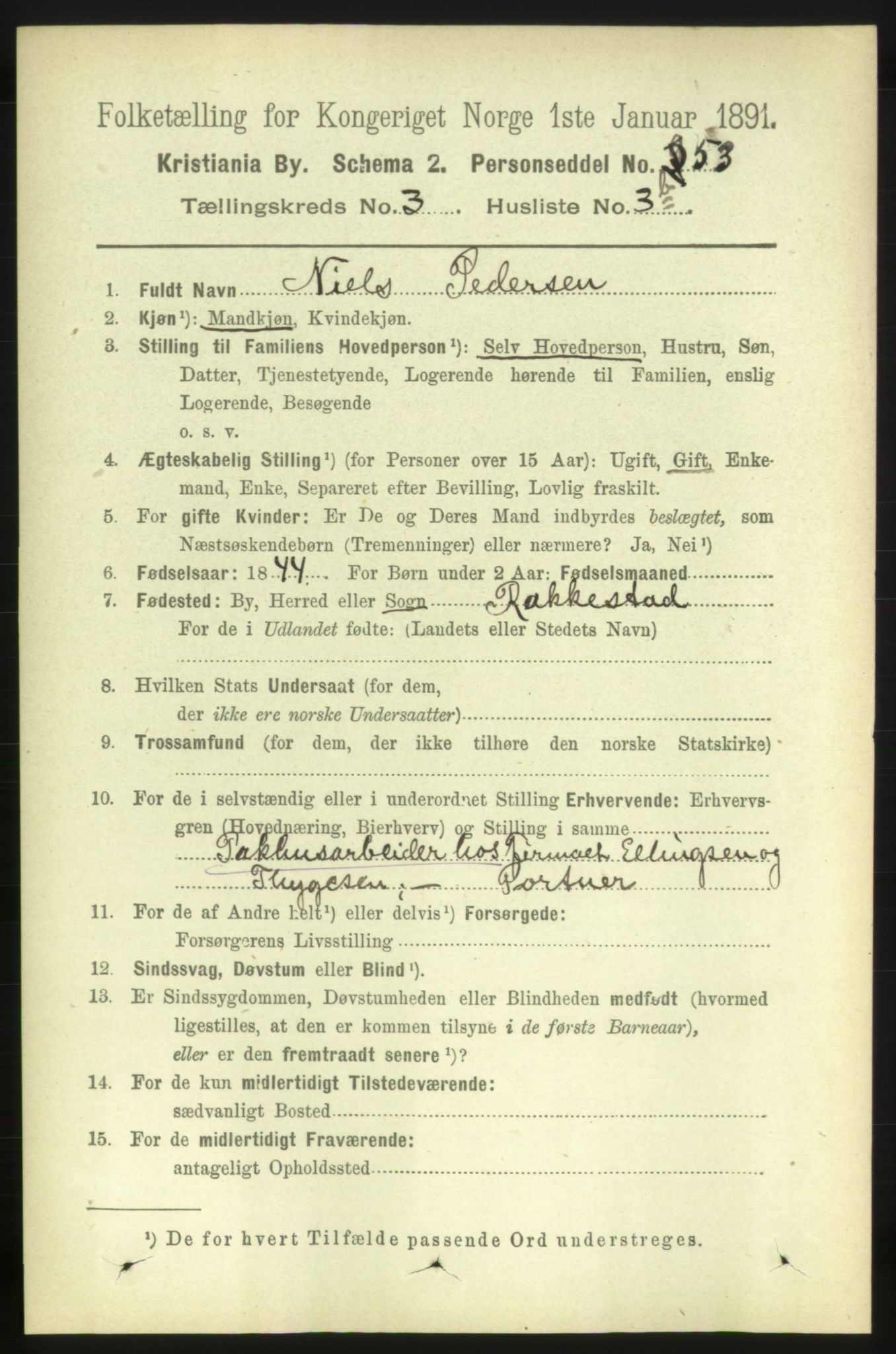 RA, 1891 census for 0301 Kristiania, 1891, p. 1309