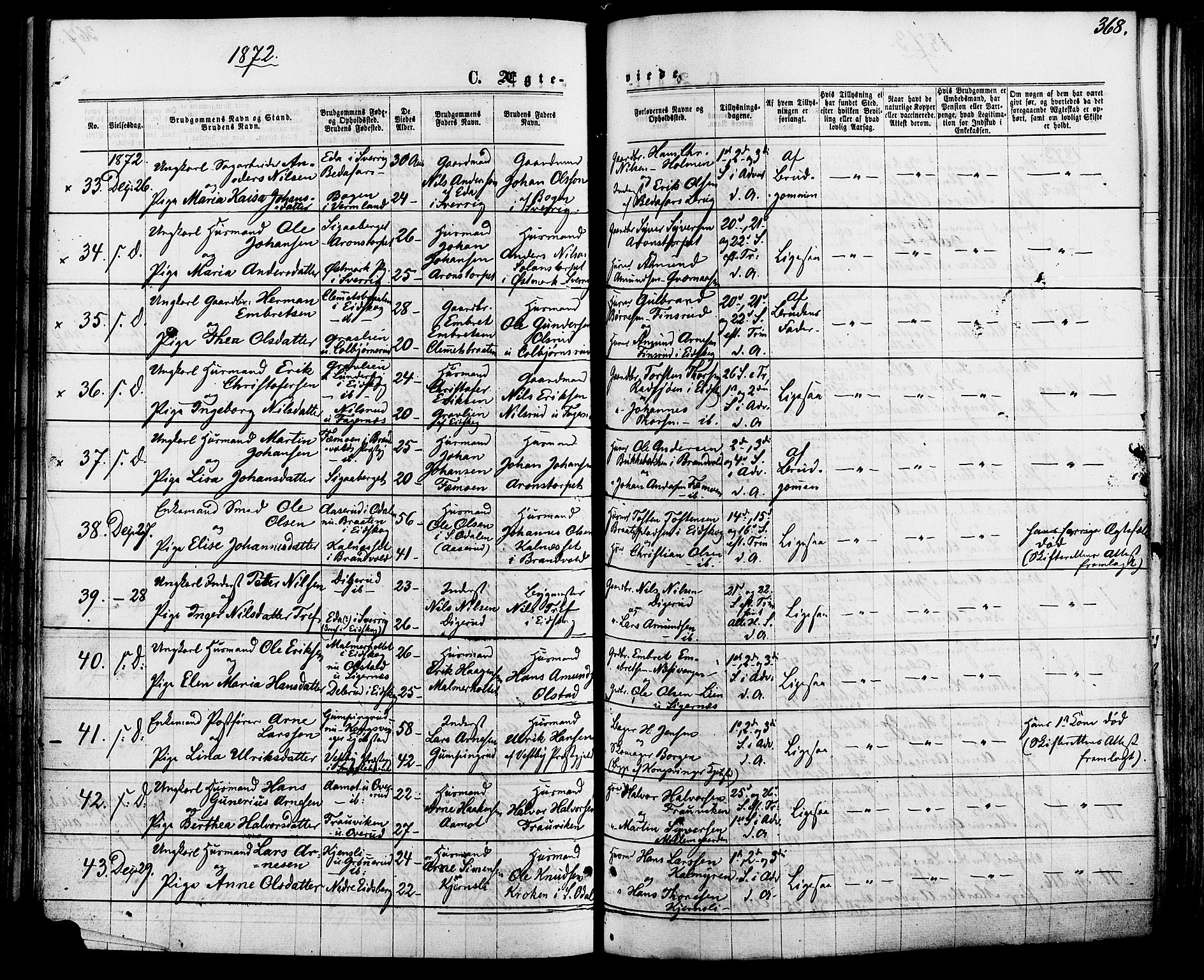 Vinger prestekontor, AV/SAH-PREST-024/H/Ha/Haa/L0012: Parish register (official) no. 12, 1871-1880, p. 368