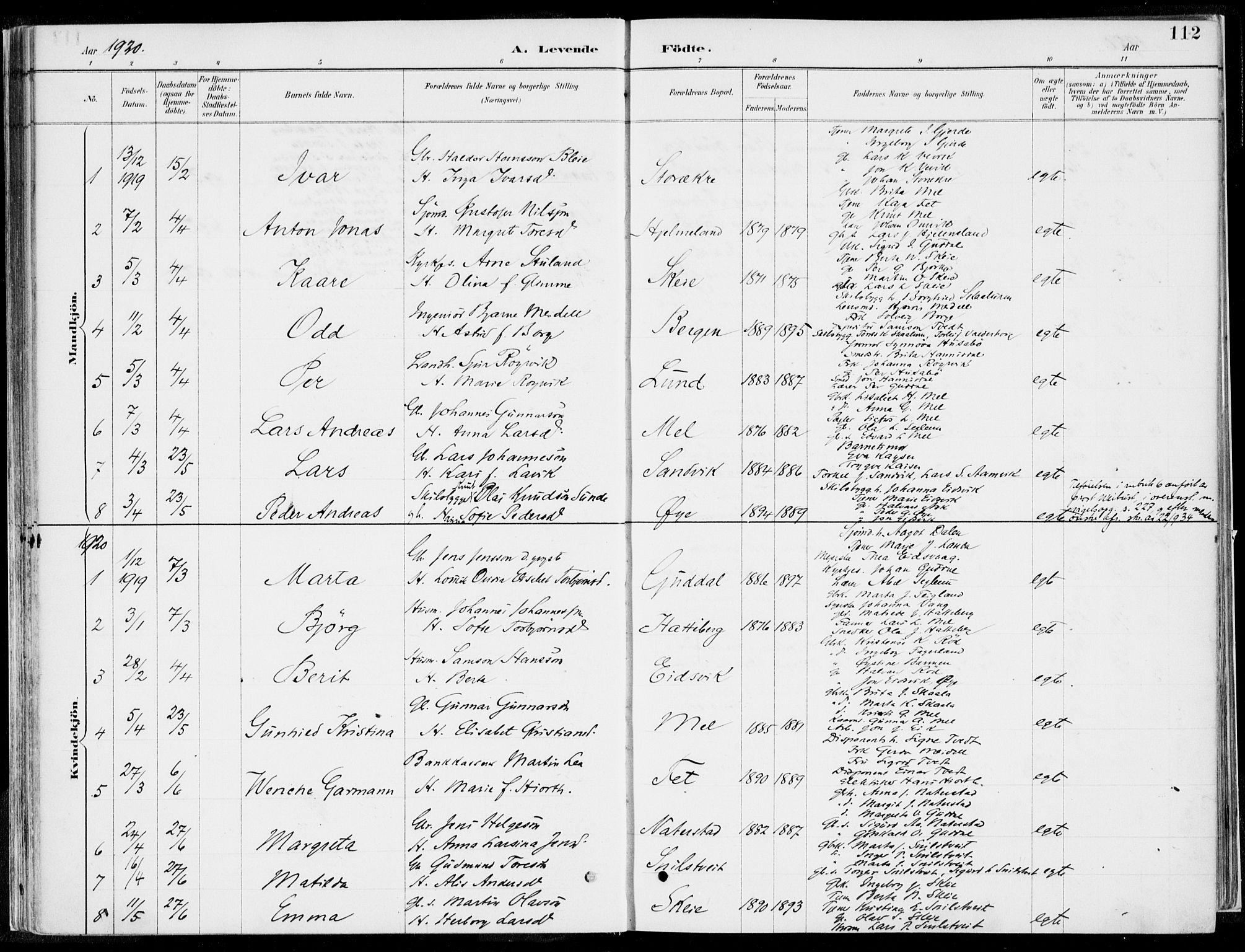Kvinnherad sokneprestembete, SAB/A-76401/H/Haa: Parish register (official) no. B  1, 1887-1921, p. 112