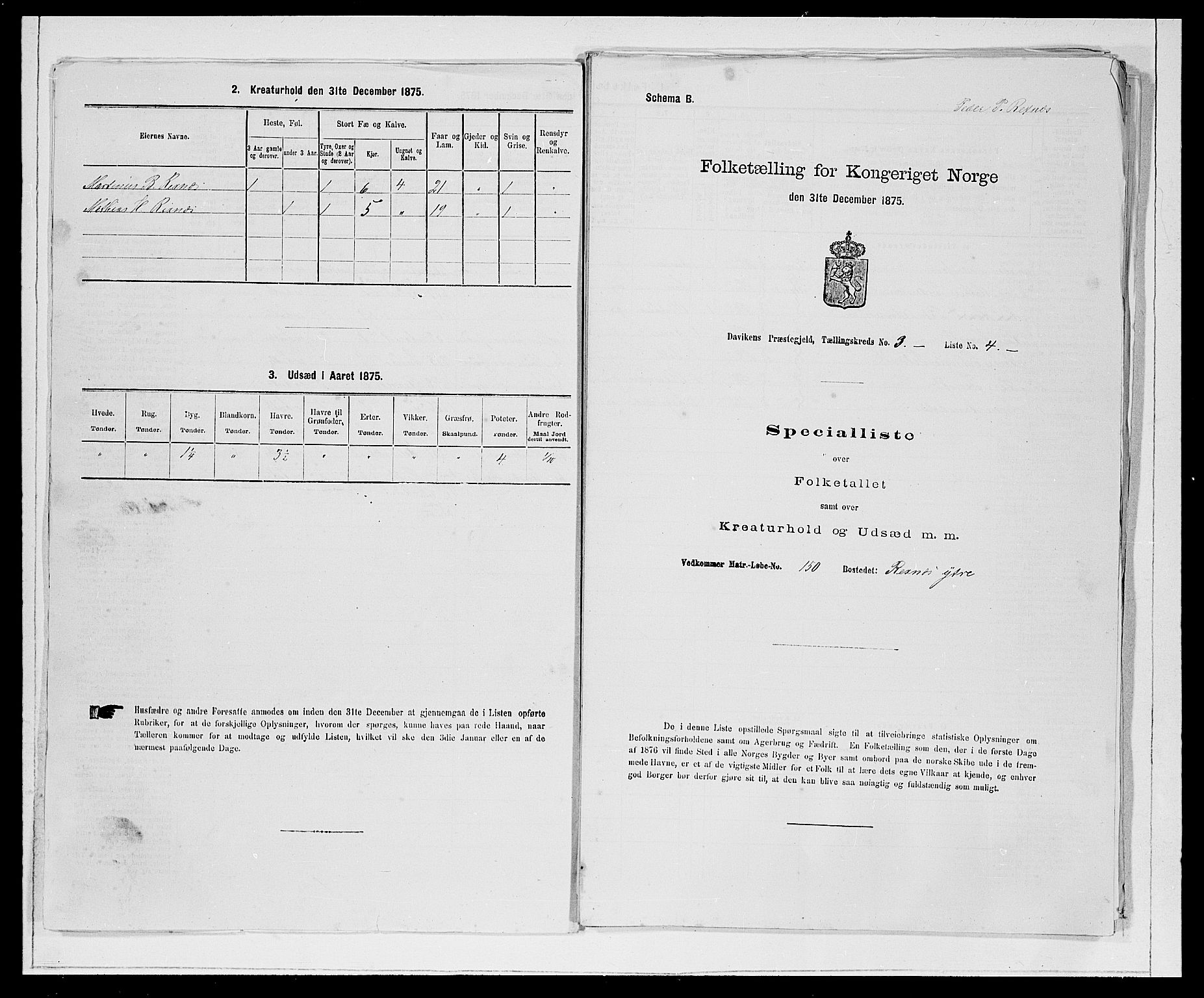 SAB, 1875 Census for 1442P Davik, 1875, p. 306