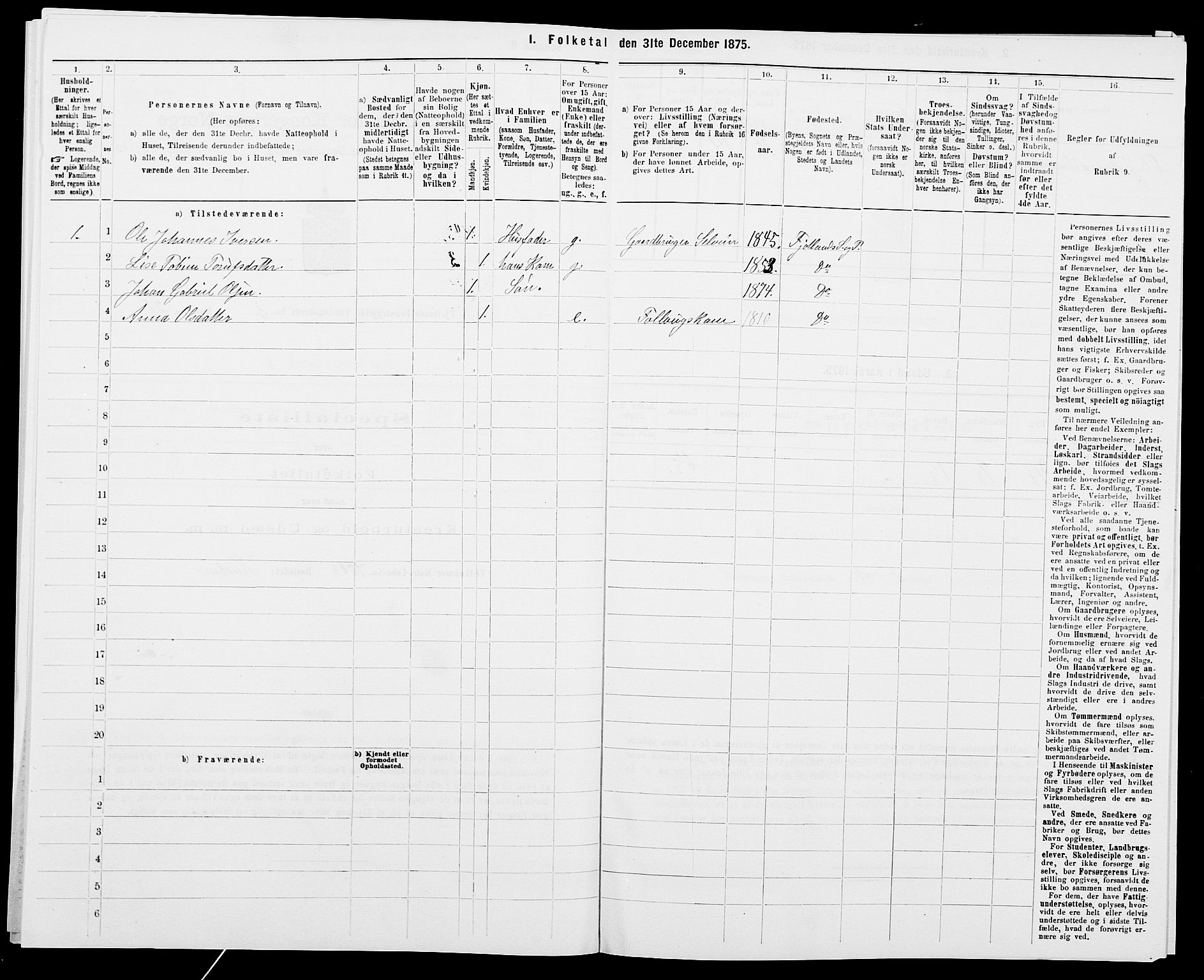 SAK, 1875 census for 1036P Fjotland, 1875, p. 202