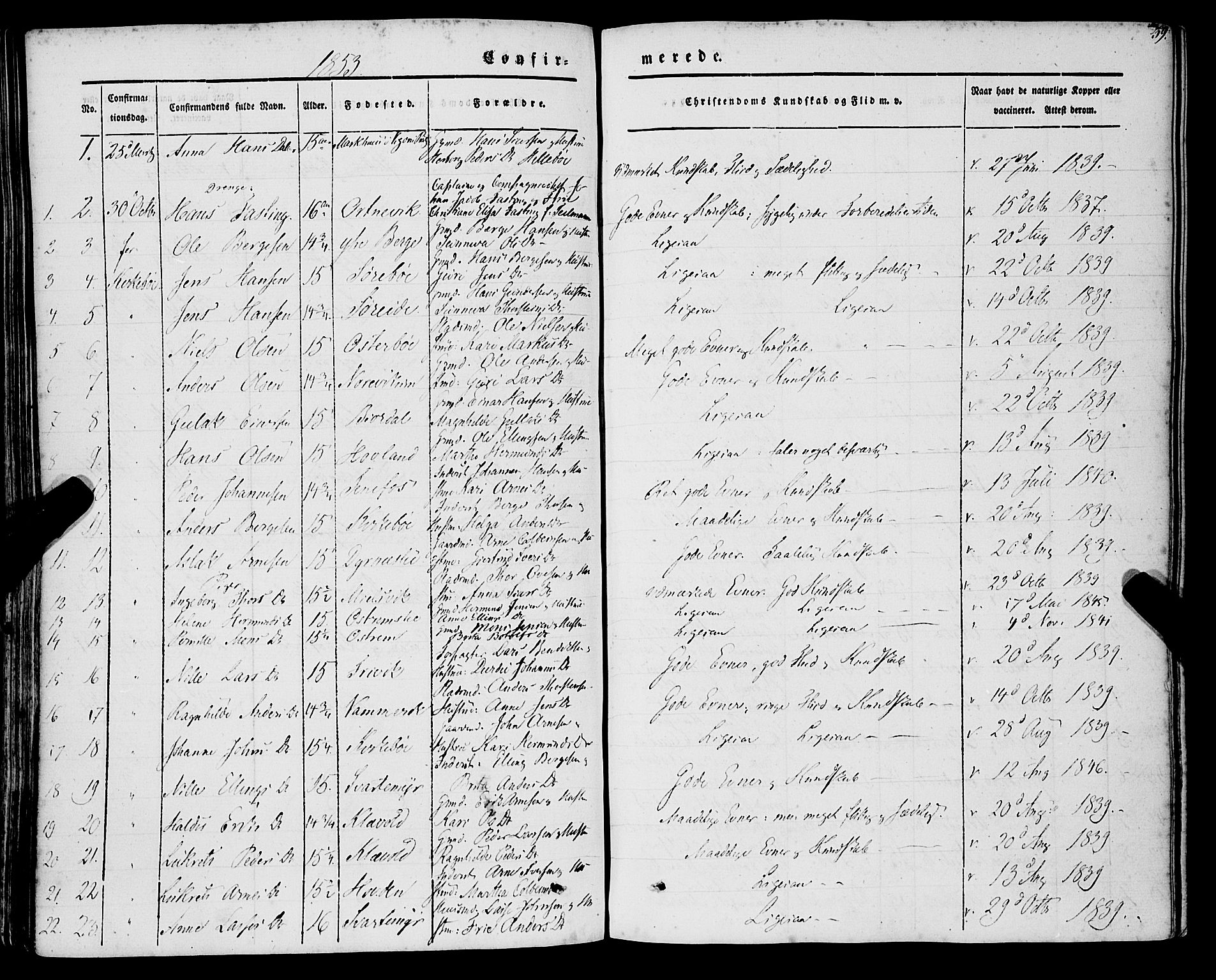 Lavik sokneprestembete, SAB/A-80901: Parish register (official) no. A 3, 1843-1863, p. 39