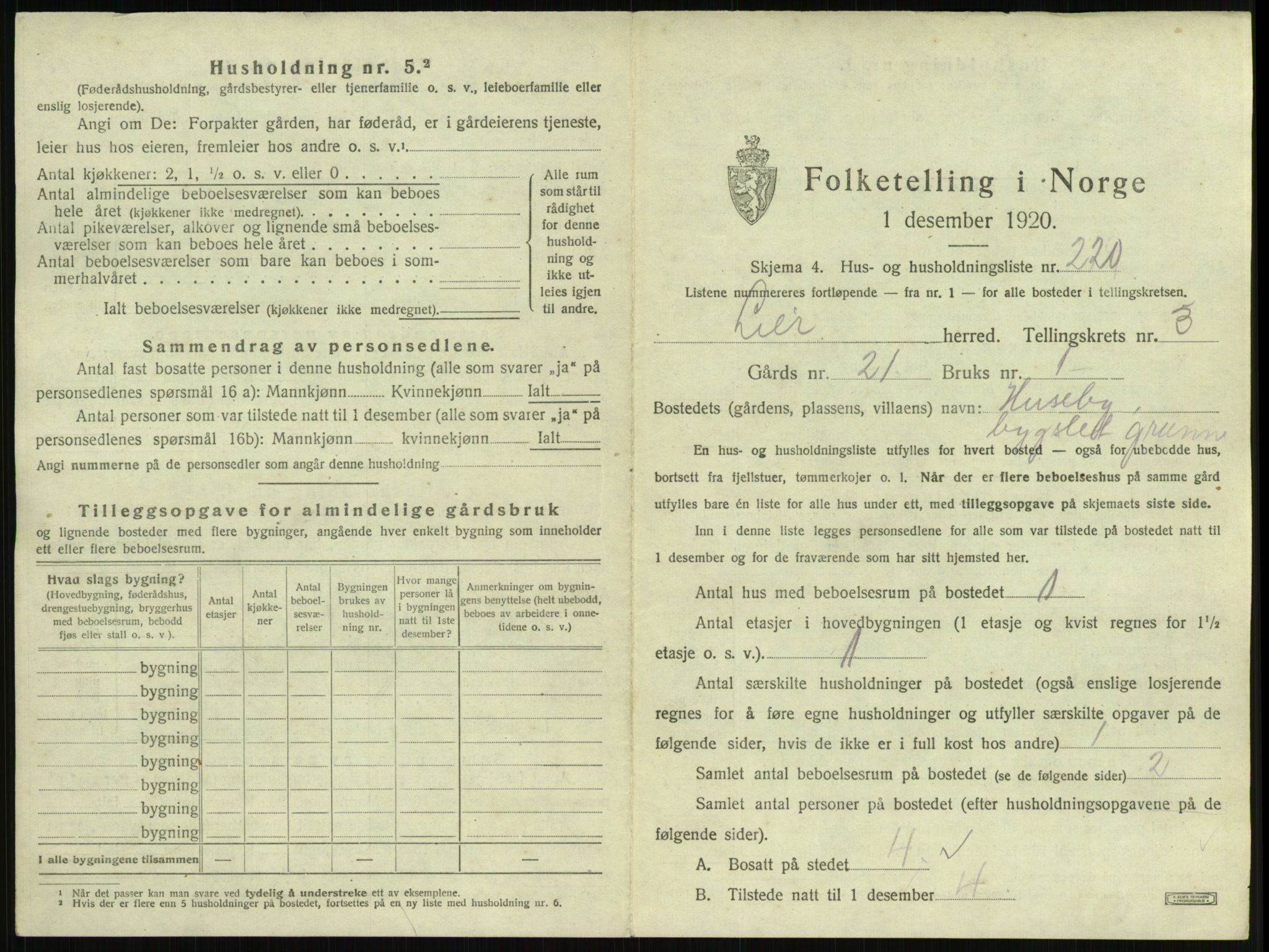 SAKO, 1920 census for Lier, 1920, p. 835