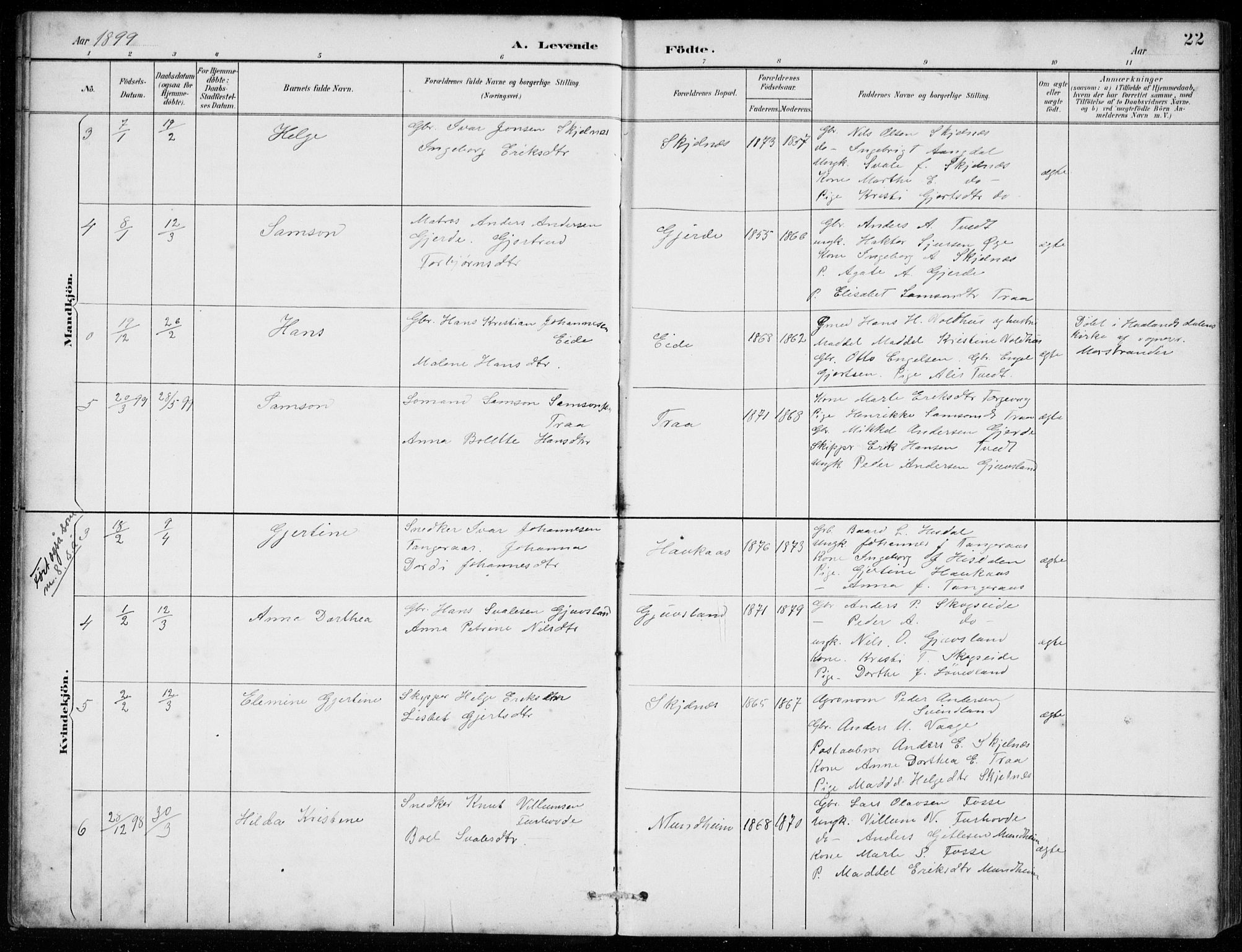 Strandebarm sokneprestembete, SAB/A-78401/H/Hab: Parish register (copy) no. C  1, 1891-1913, p. 22