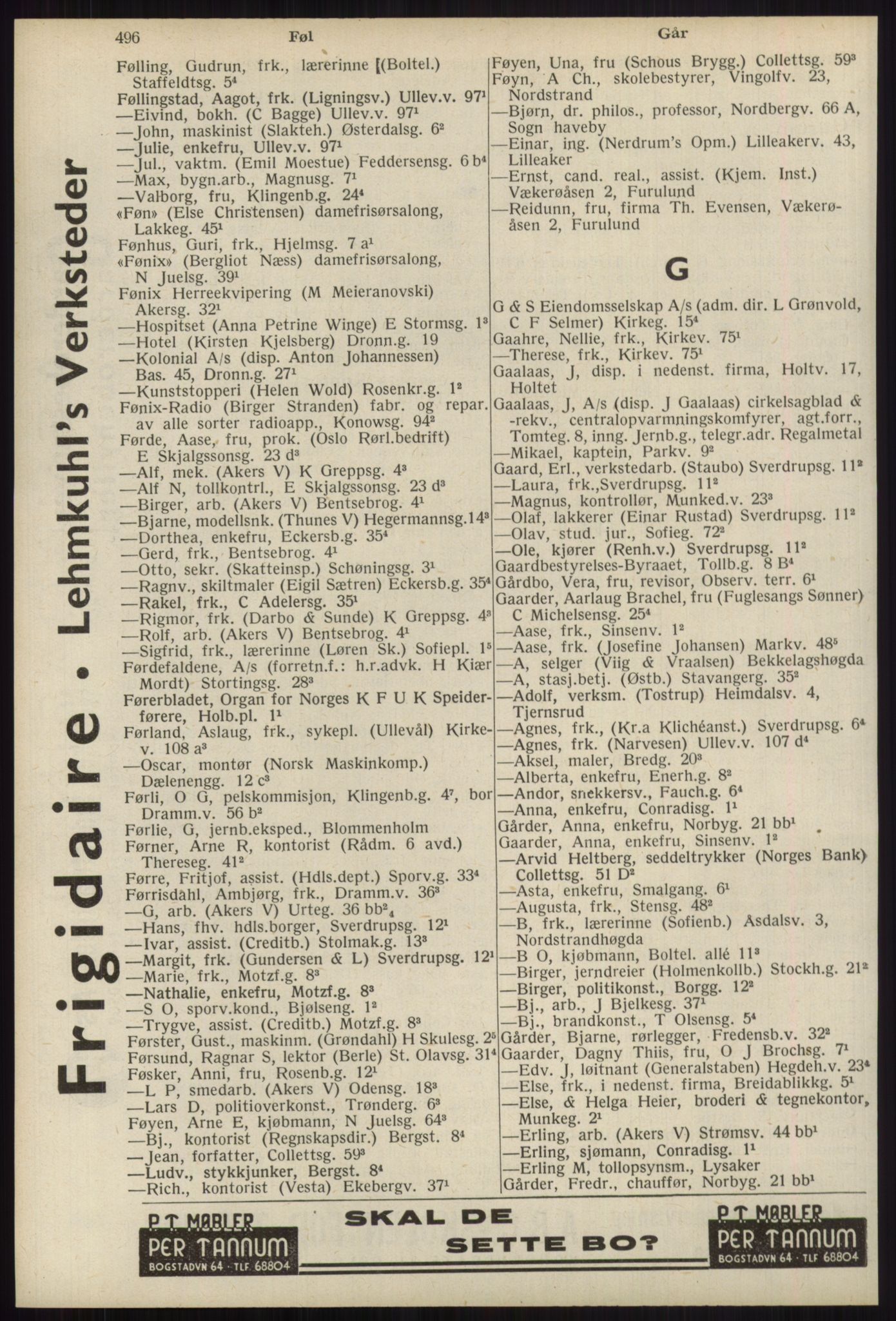 Kristiania/Oslo adressebok, PUBL/-, 1939, p. 496