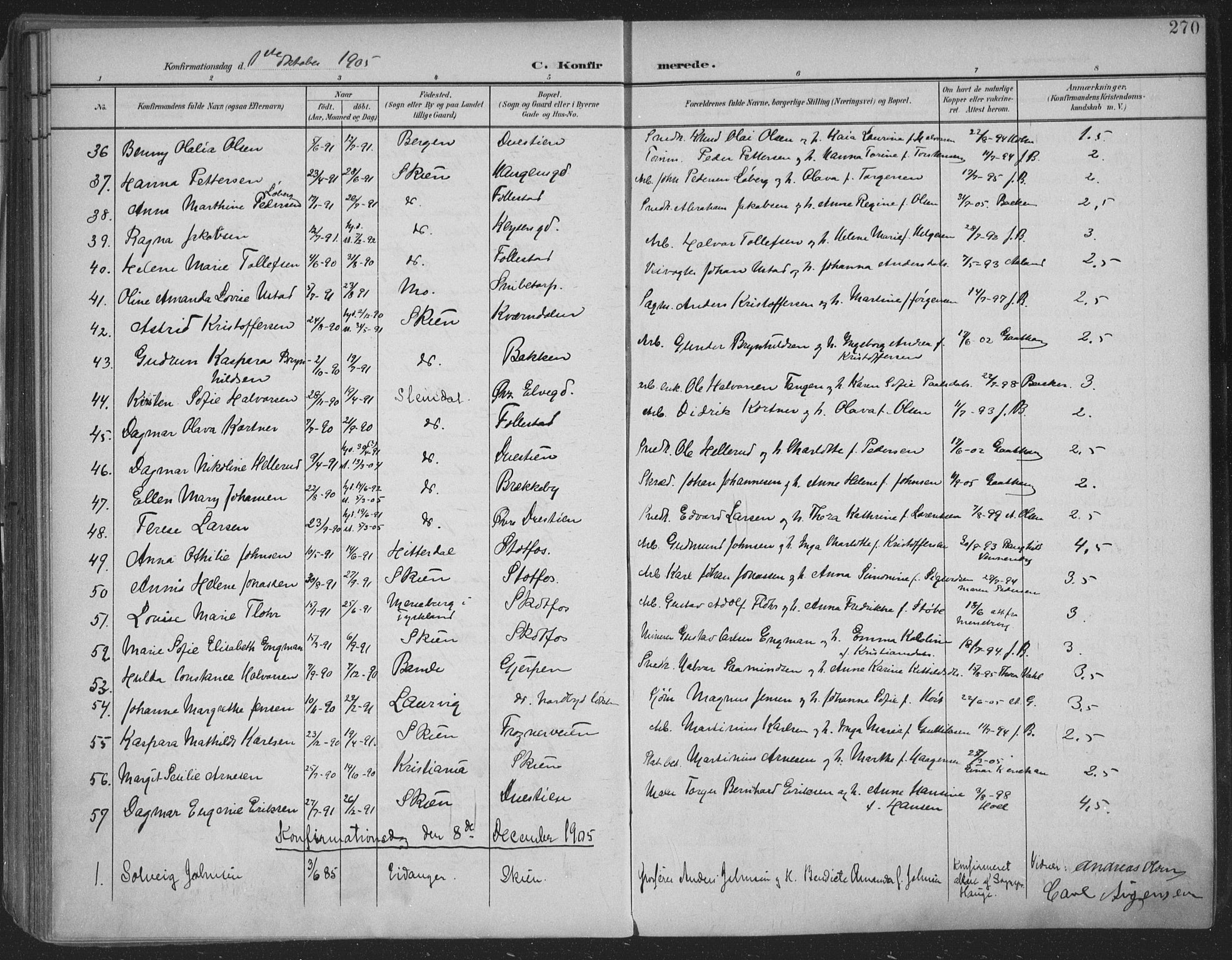 Skien kirkebøker, AV/SAKO-A-302/F/Fa/L0011: Parish register (official) no. 11, 1900-1907, p. 270