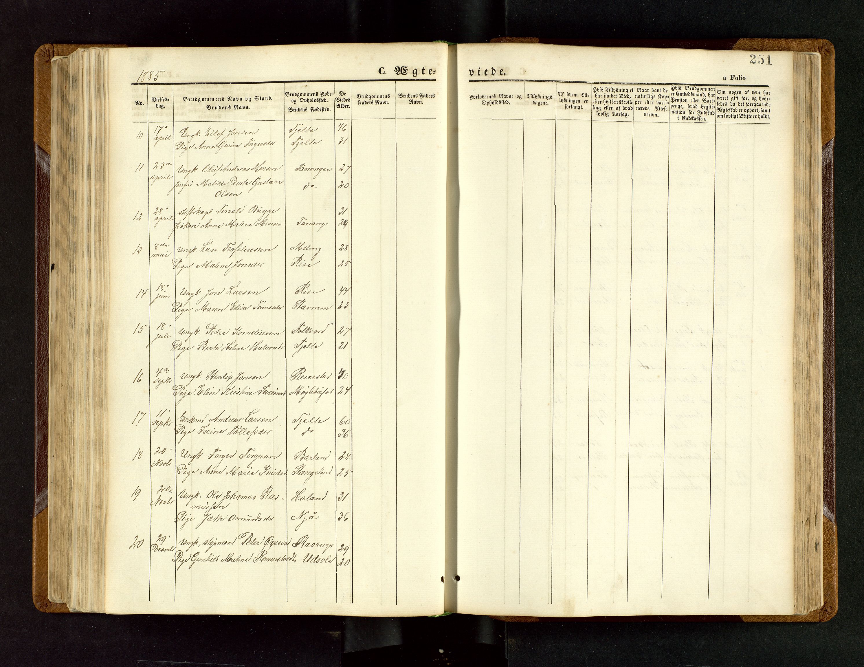 Håland sokneprestkontor, AV/SAST-A-101802/001/30BB/L0003: Parish register (copy) no. B 3, 1873-1893, p. 251