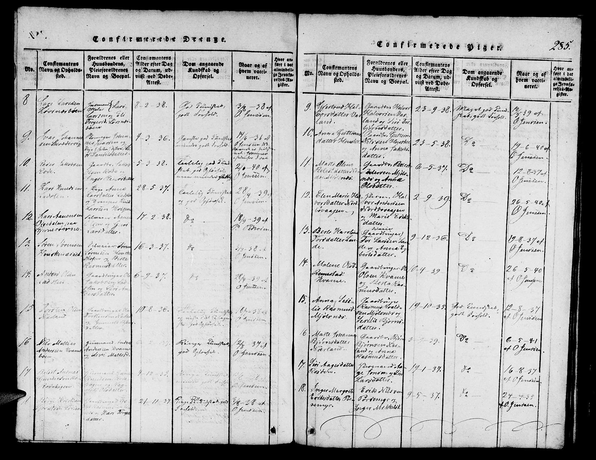 Finnøy sokneprestkontor, SAST/A-101825/H/Ha/Hab/L0001: Parish register (copy) no. B 1, 1816-1856, p. 285