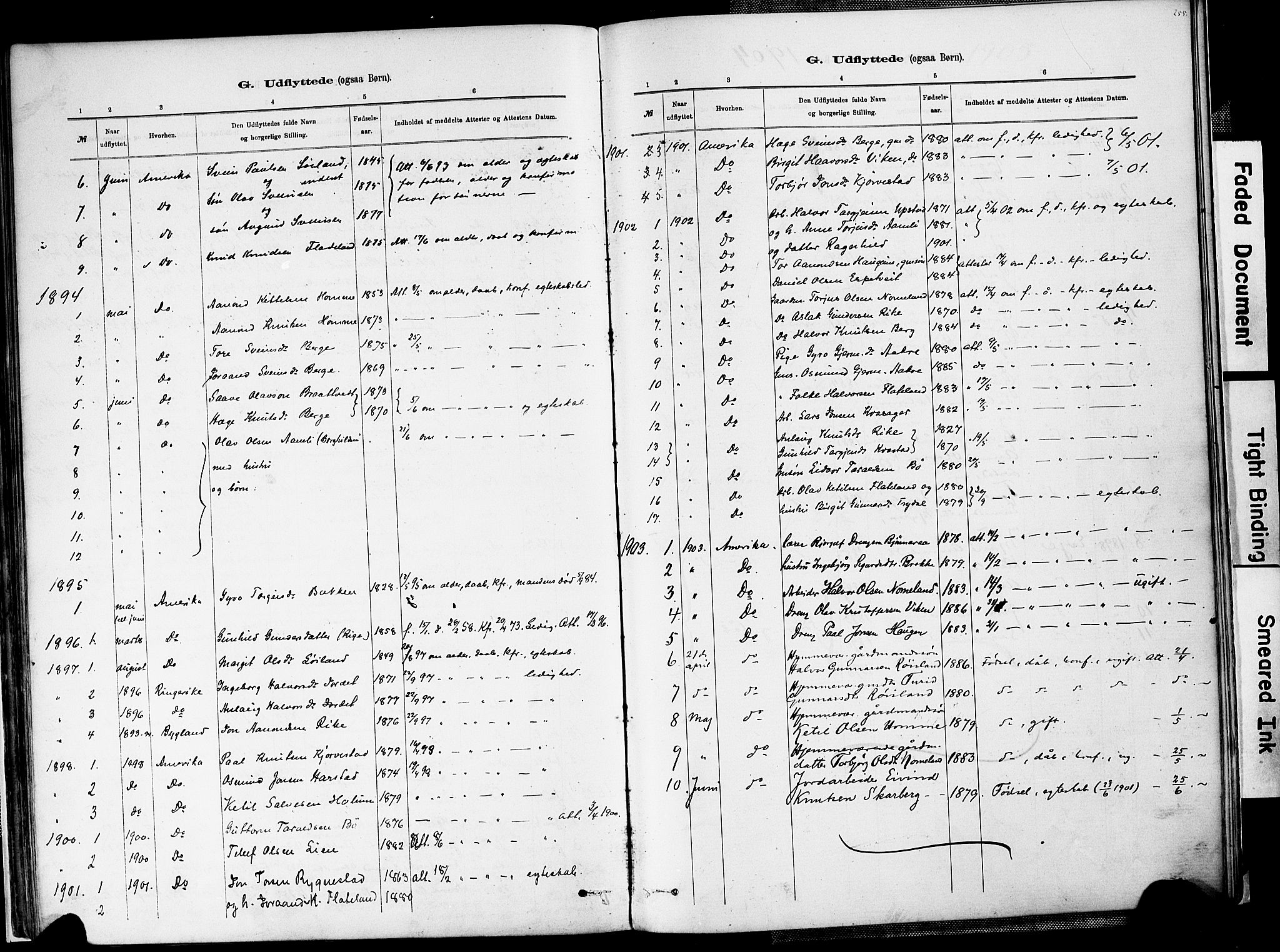 Valle sokneprestkontor, SAK/1111-0044/F/Fa/Fac/L0009: Parish register (official) no. A 9, 1882-1913, p. 255