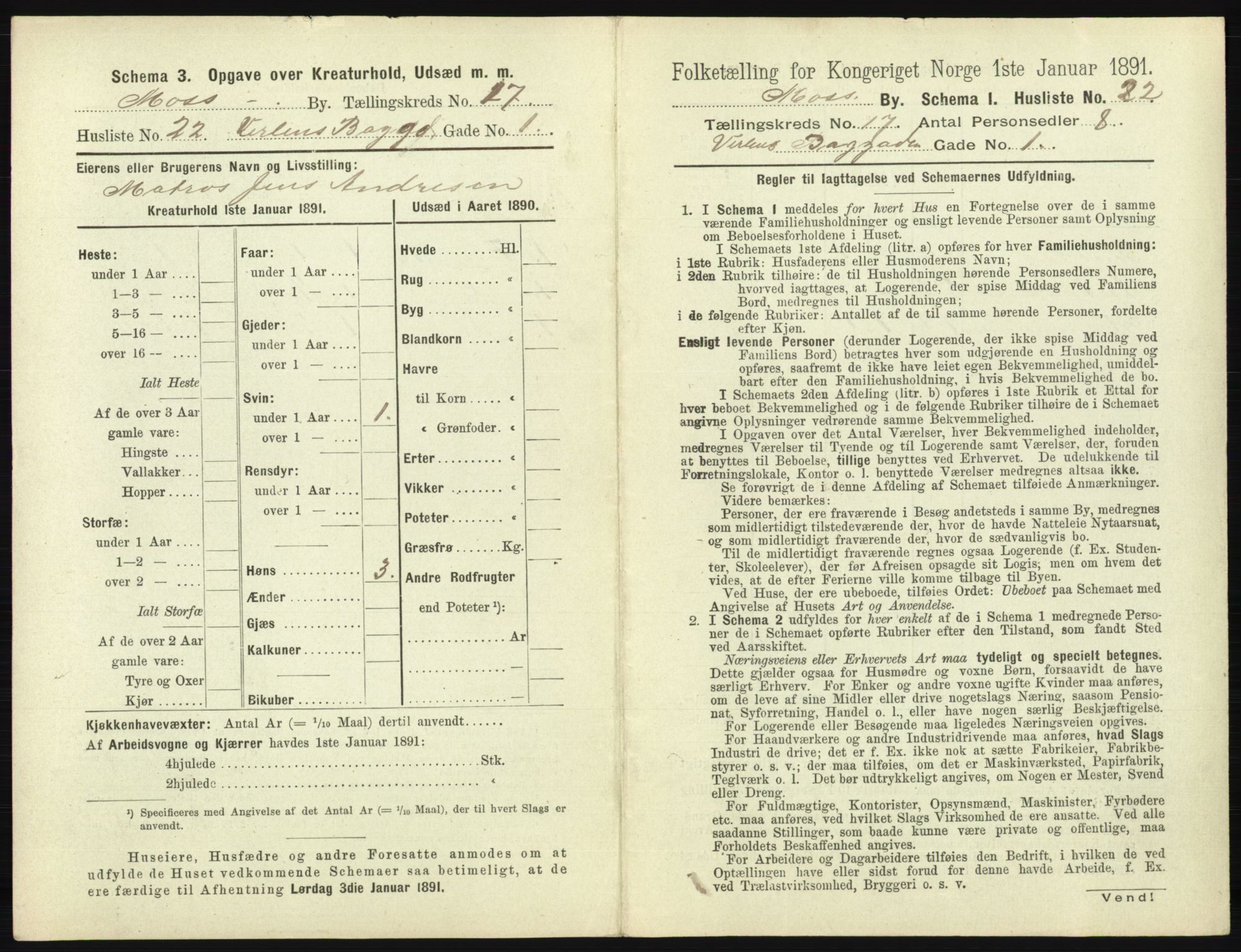 RA, 1891 census for 0104 Moss, 1891, p. 1118