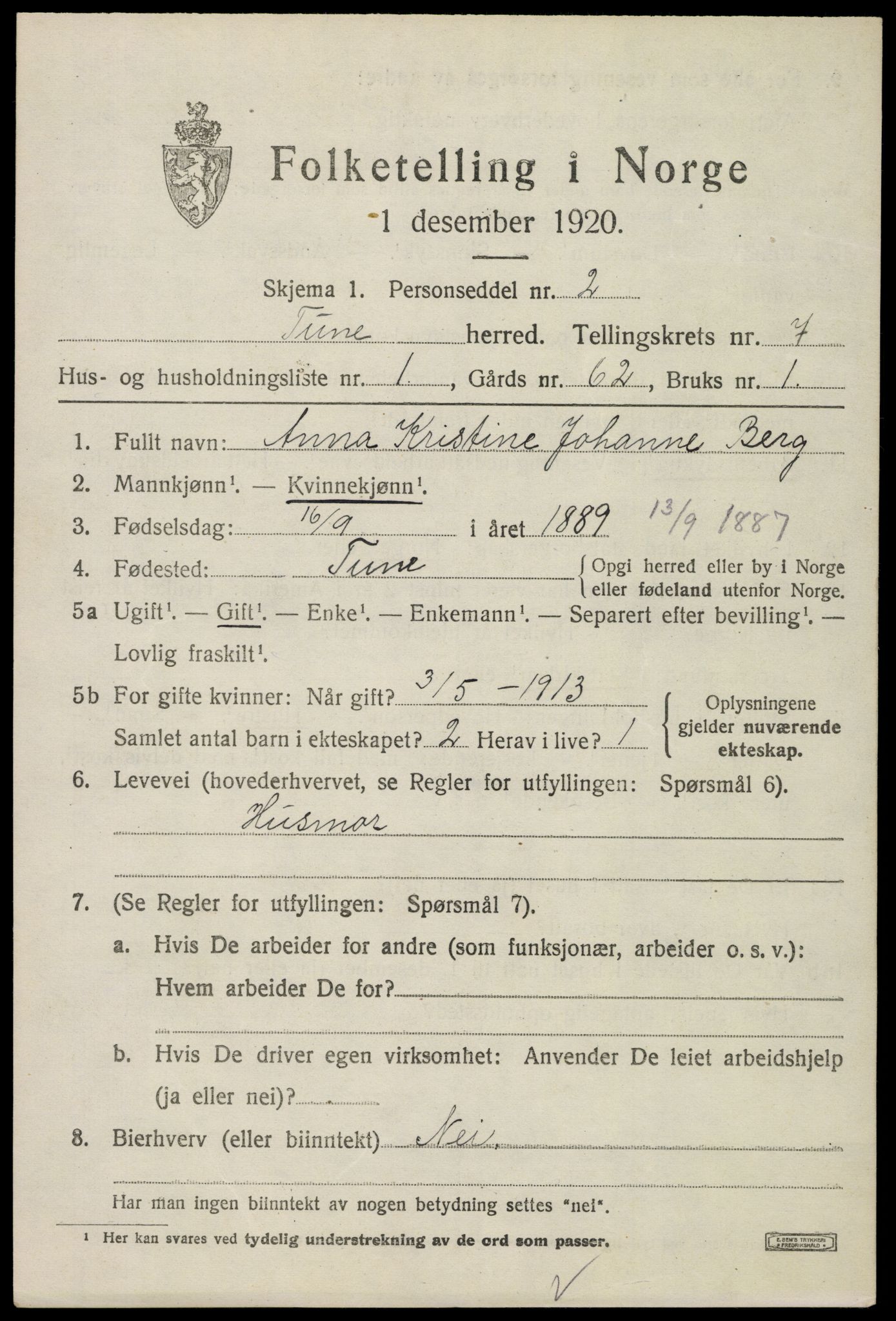 SAO, 1920 census for Tune, 1920, p. 6104