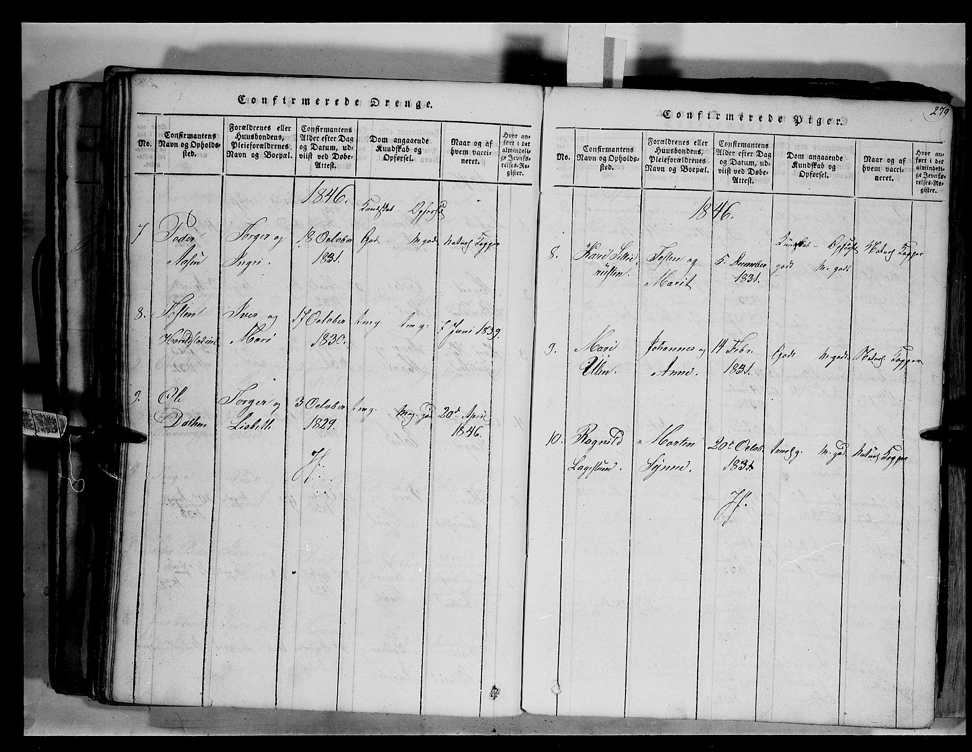 Fron prestekontor, SAH/PREST-078/H/Ha/Hab/L0003: Parish register (copy) no. 3, 1816-1850, p. 279
