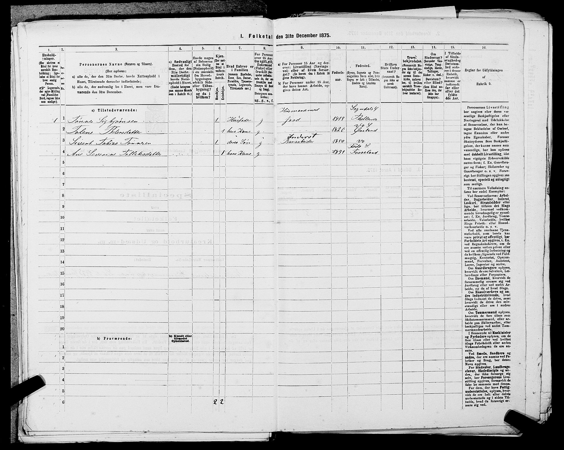 SAST, 1875 census for 1111L Sokndal/Sokndal, 1875, p. 187