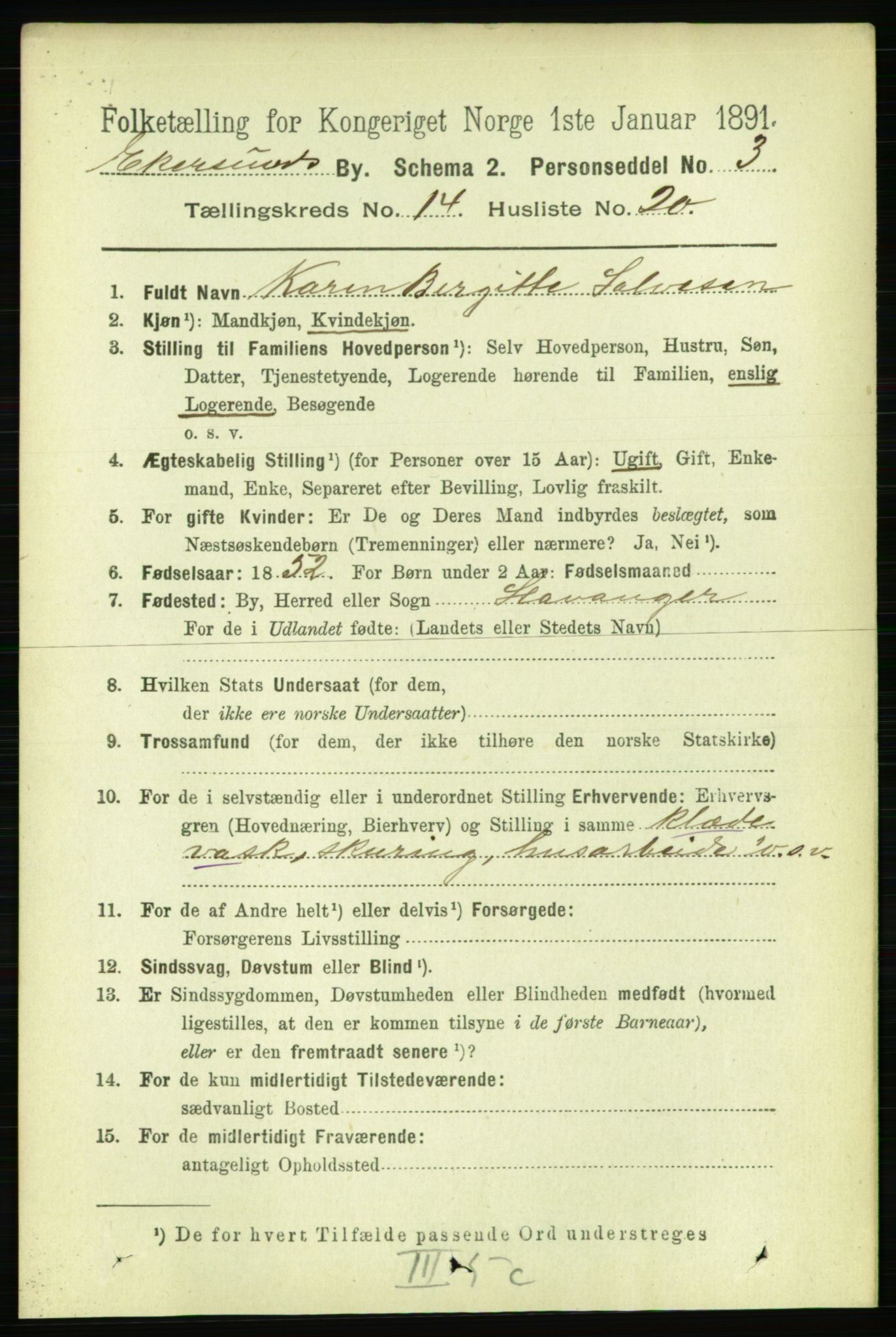 RA, 1891 census for 1101 Egersund, 1891, p. 2790