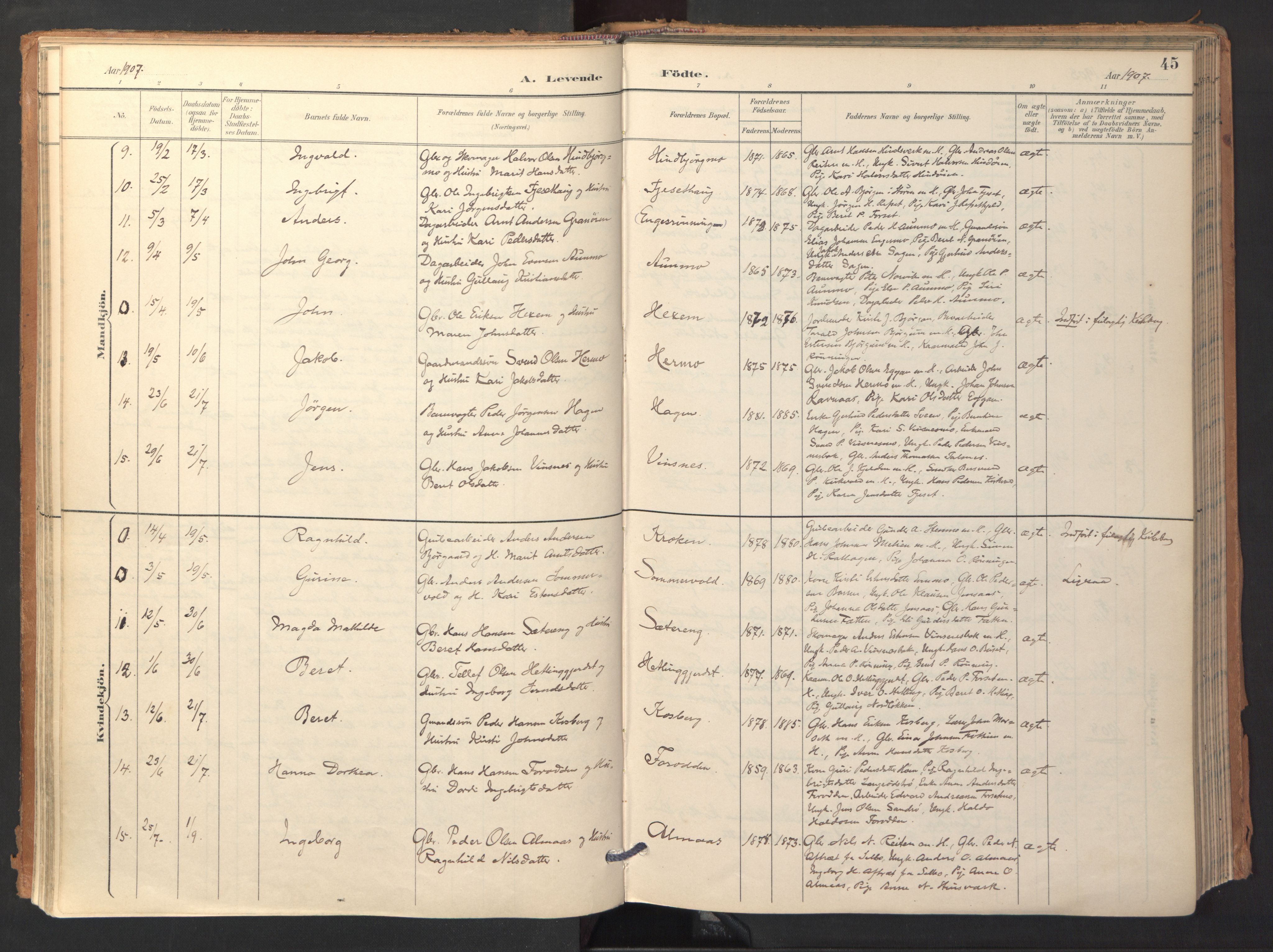 Ministerialprotokoller, klokkerbøker og fødselsregistre - Sør-Trøndelag, SAT/A-1456/688/L1025: Parish register (official) no. 688A02, 1891-1909, p. 45