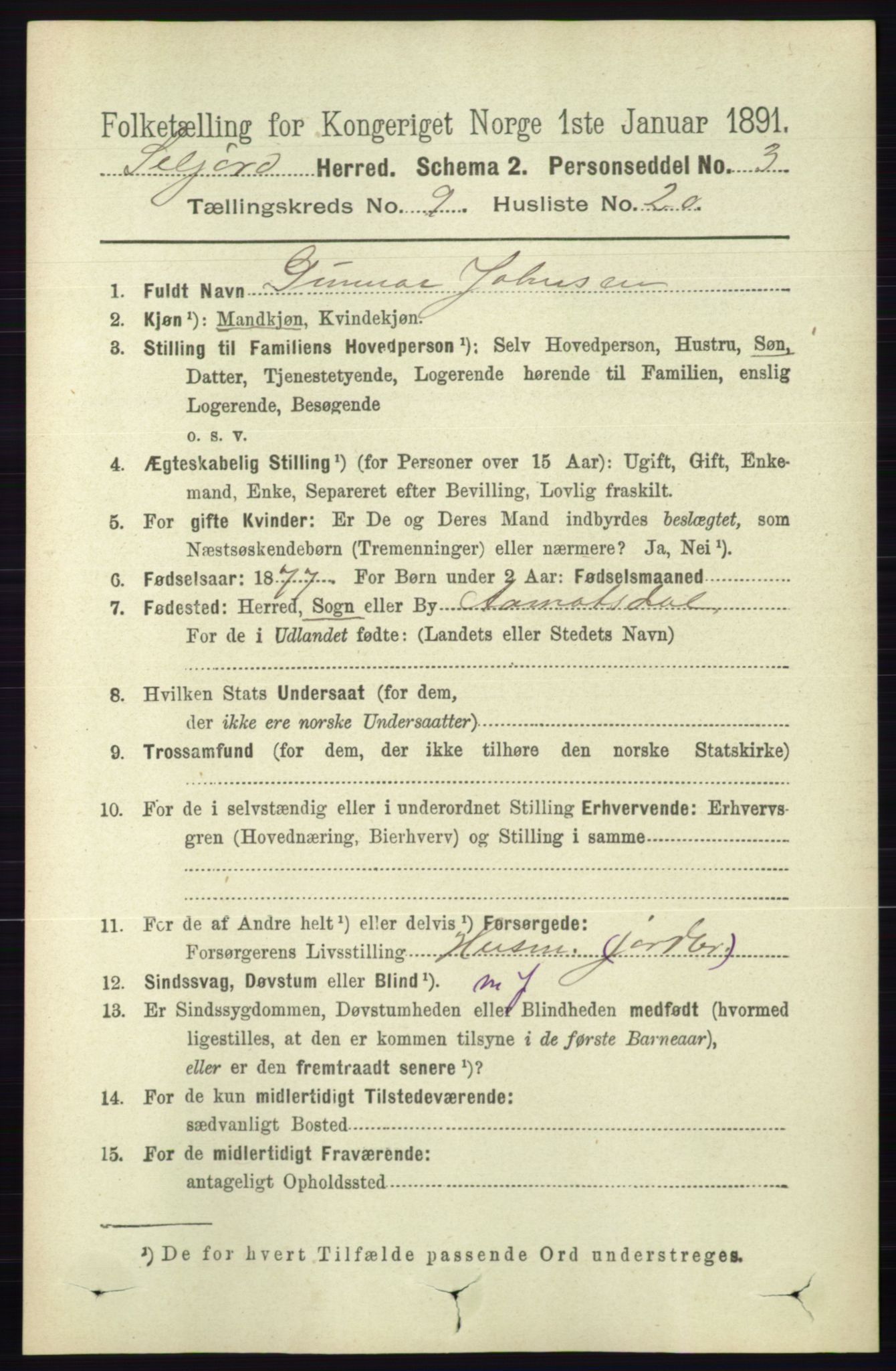 RA, 1891 census for 0828 Seljord, 1891, p. 3274