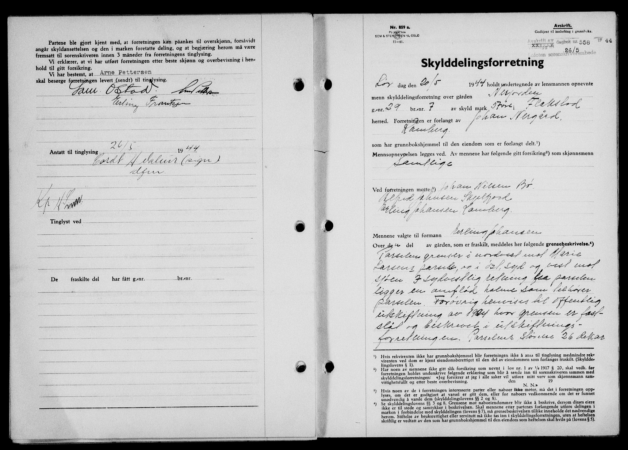 Lofoten sorenskriveri, SAT/A-0017/1/2/2C/L0012a: Mortgage book no. 12a, 1943-1944, Diary no: : 558/1944