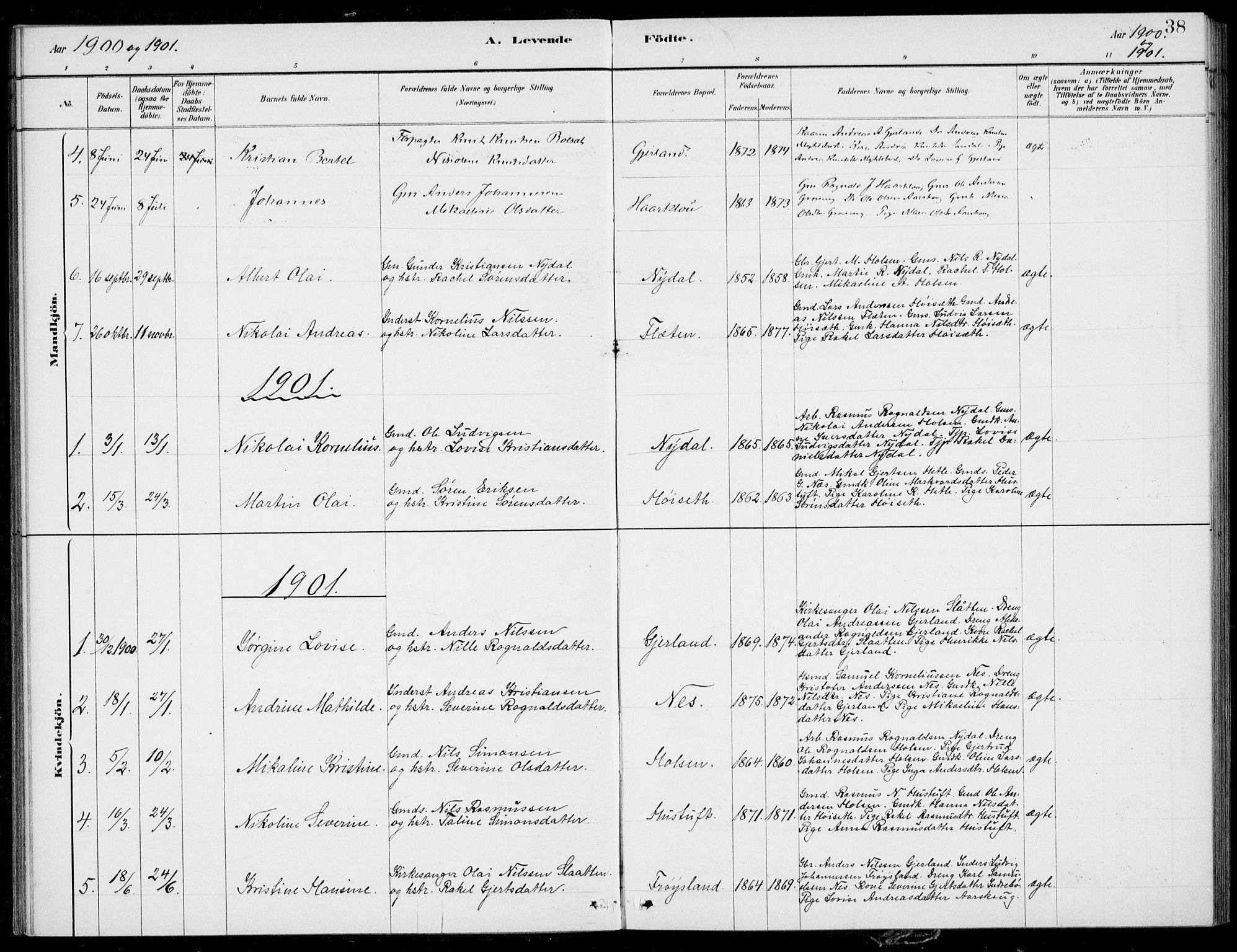 Førde sokneprestembete, SAB/A-79901/H/Haa/Haac/L0001: Parish register (official) no. C  1, 1881-1920, p. 38