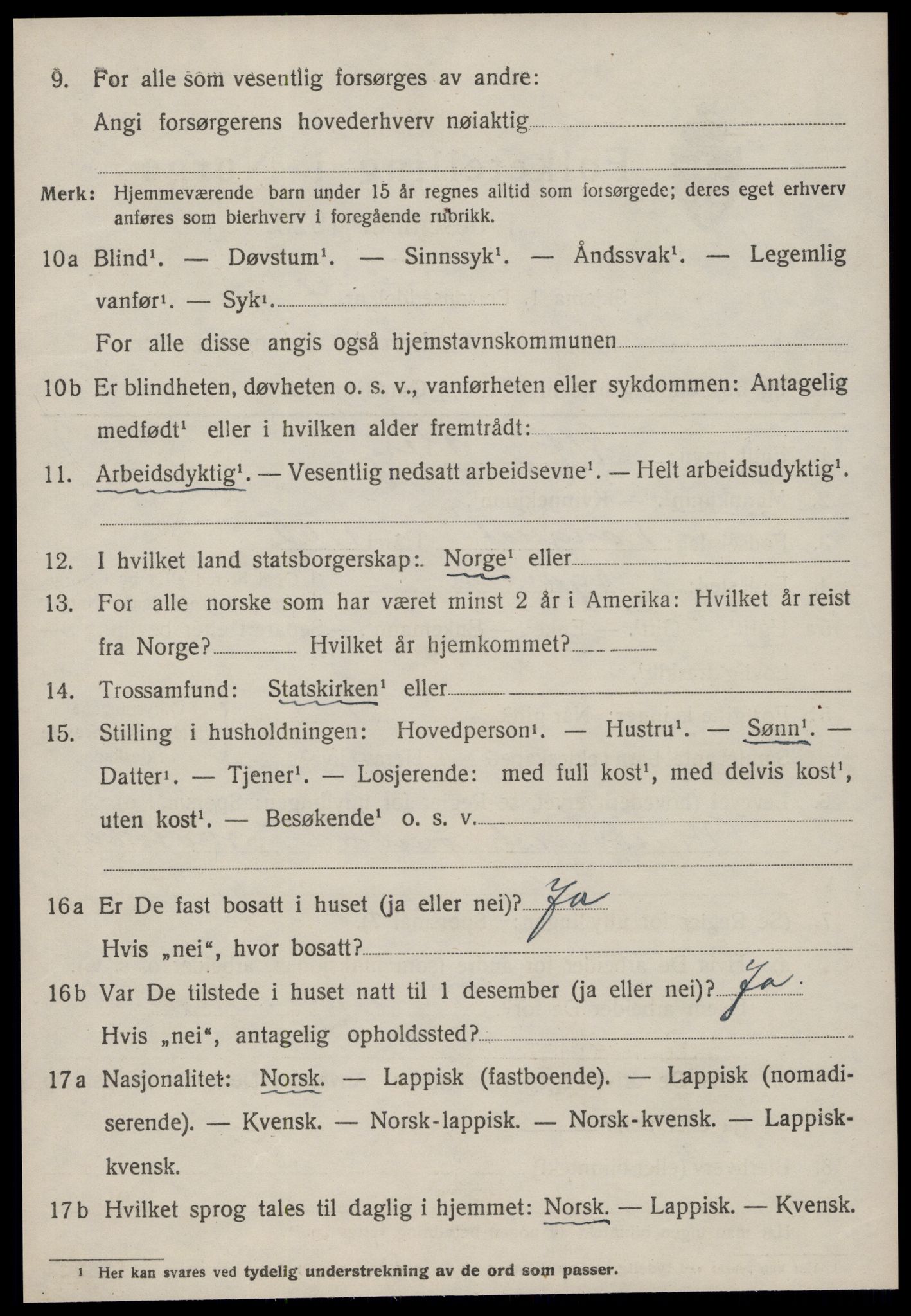 SAT, 1920 census for Agdenes, 1920, p. 2426