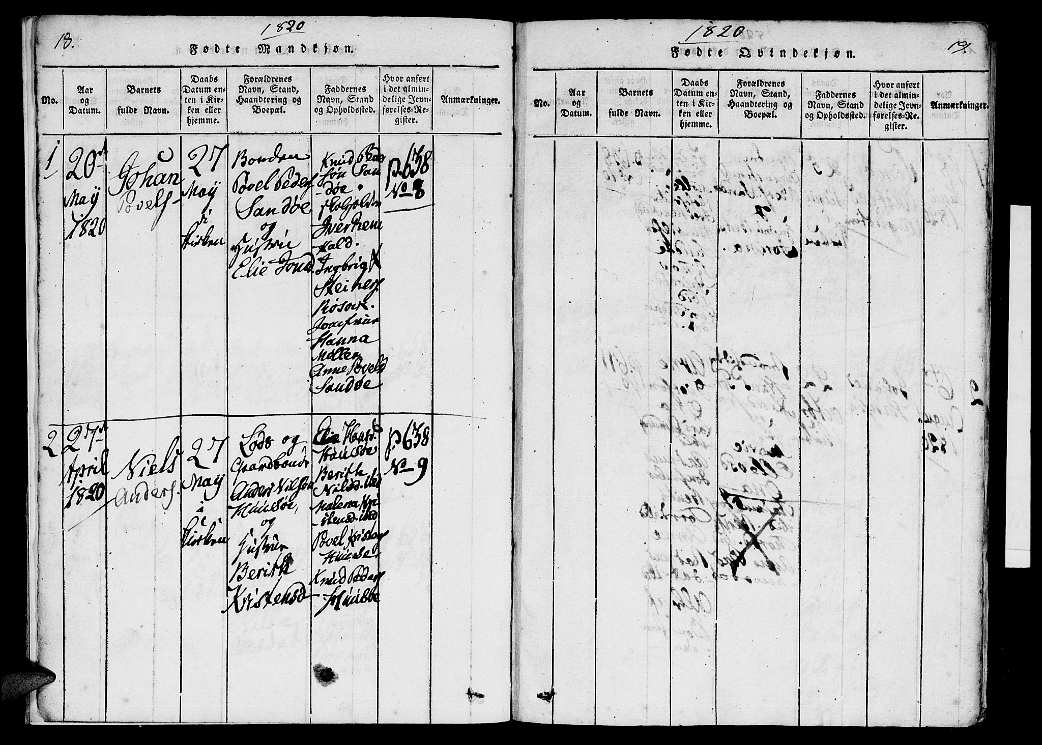 Ministerialprotokoller, klokkerbøker og fødselsregistre - Møre og Romsdal, SAT/A-1454/561/L0727: Parish register (official) no. 561A01, 1817-1858, p. 18-19