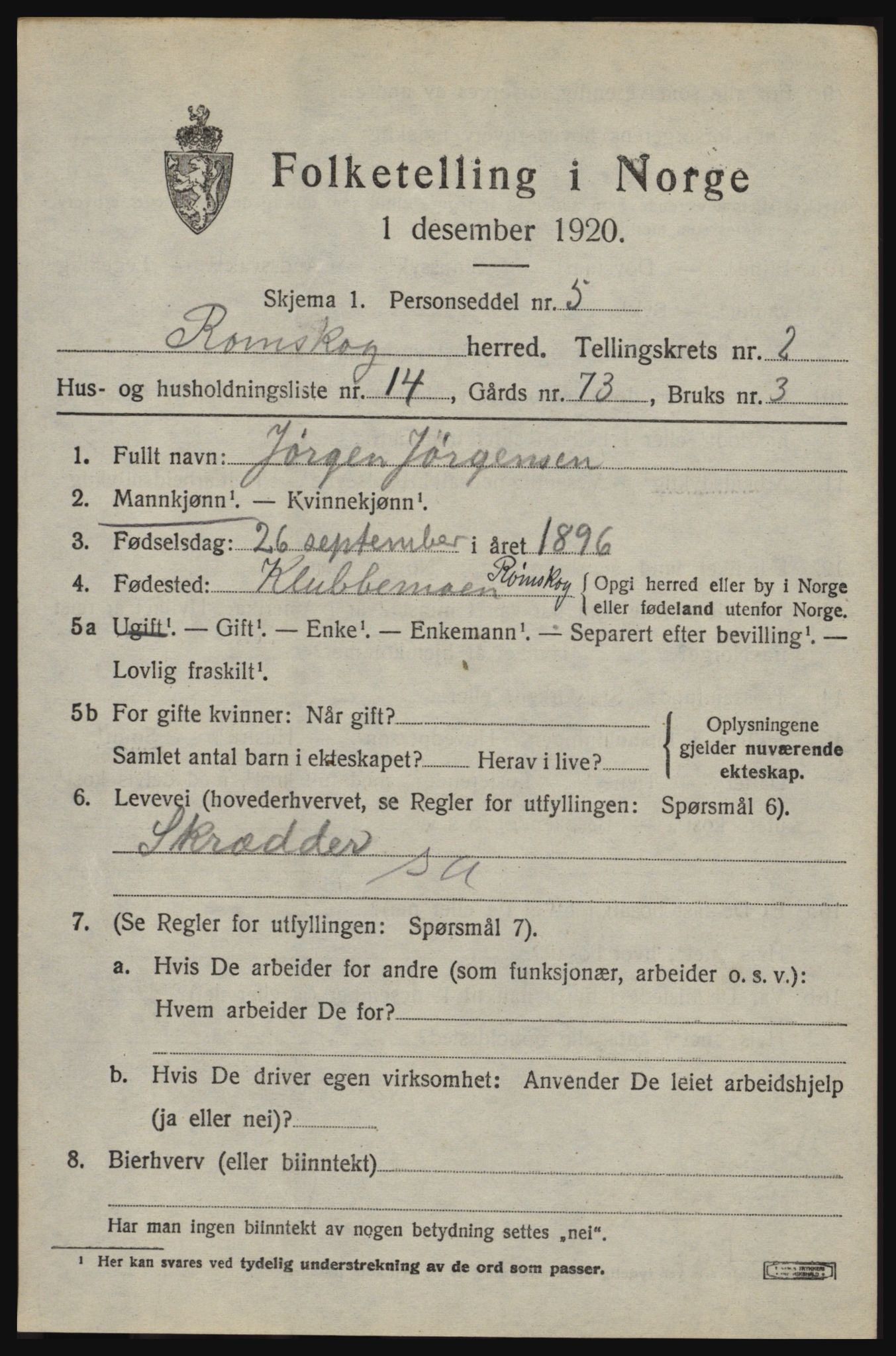 SAO, 1920 census for Rømskog, 1920, p. 688
