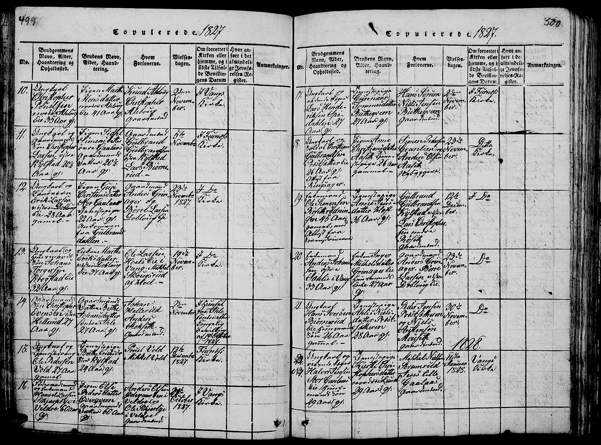 Vang prestekontor, Hedmark, AV/SAH-PREST-008/H/Ha/Hab/L0005: Parish register (copy) no. 5, 1815-1836, p. 499-500