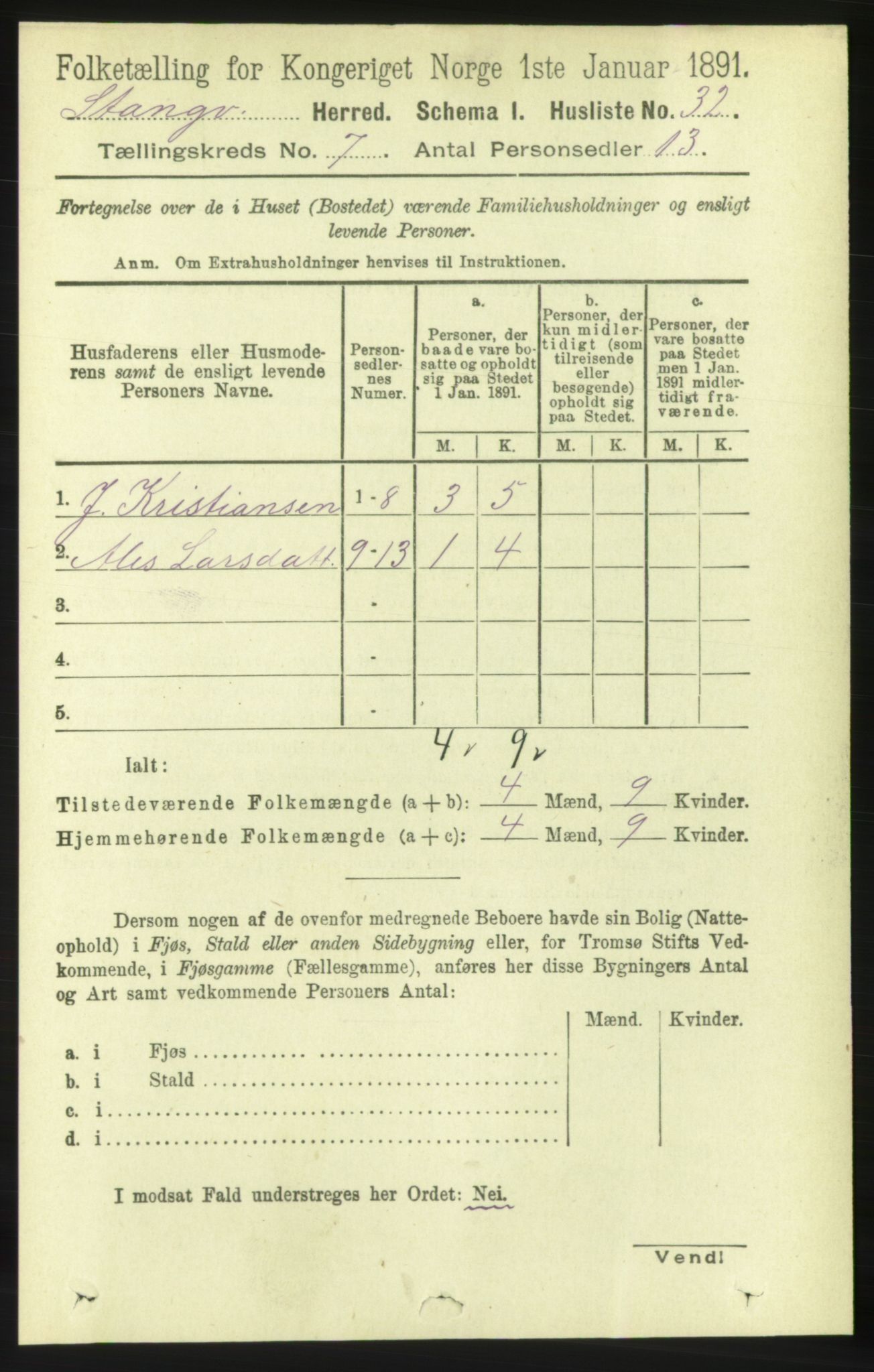 RA, 1891 census for 1564 Stangvik, 1891, p. 3004