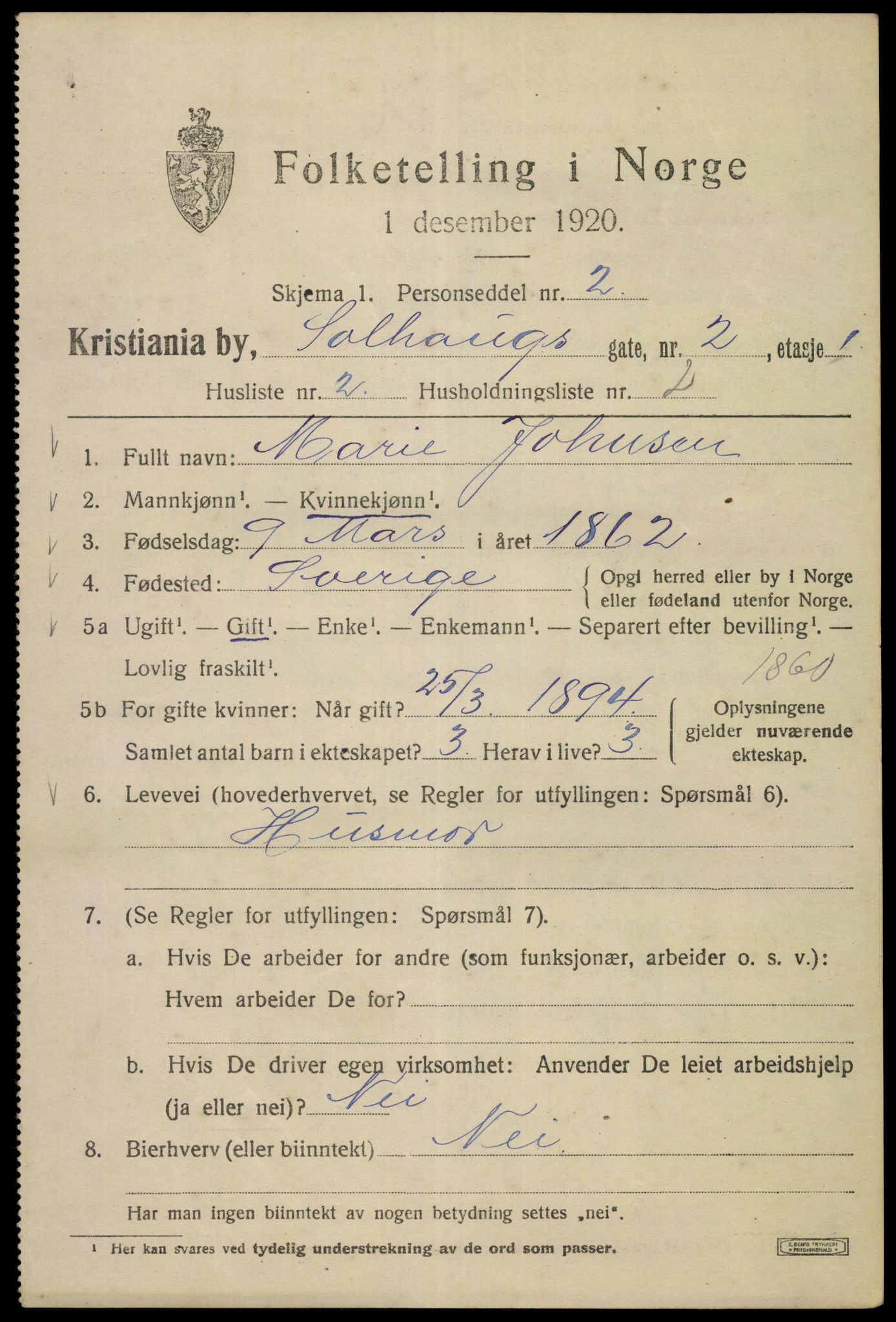 SAO, 1920 census for Kristiania, 1920, p. 527015