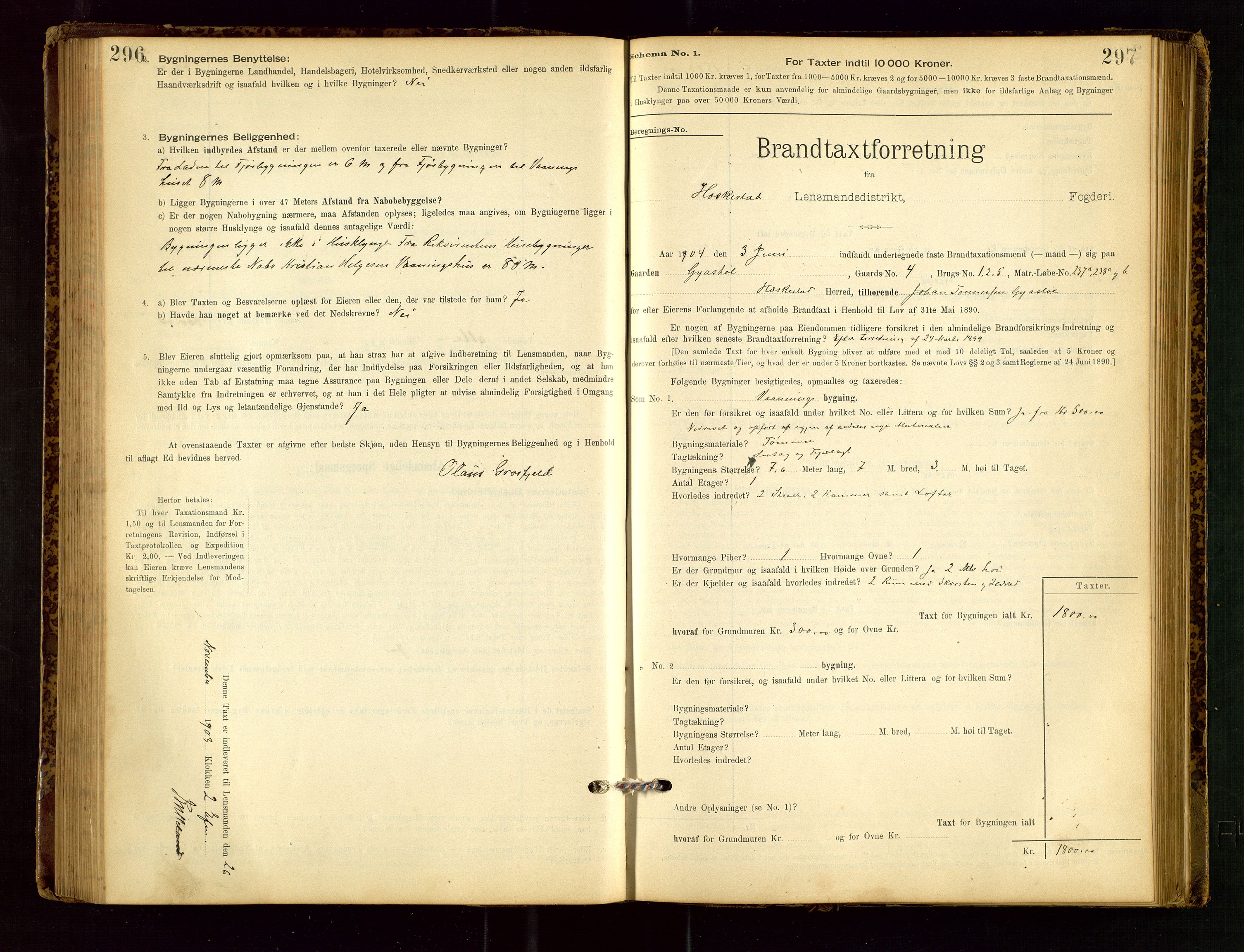 Heskestad lensmannskontor, SAST/A-100304/Gob/L0001: "Brandtaxationsprotokol", 1894-1915, p. 296-297