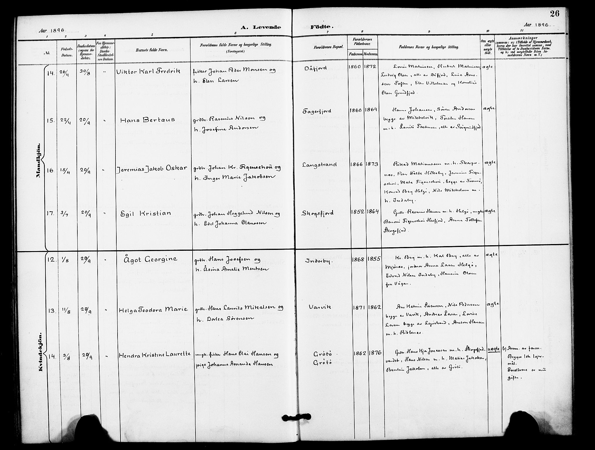 Karlsøy sokneprestembete, AV/SATØ-S-1299/H/Ha/Haa/L0012kirke: Parish register (official) no. 12, 1892-1902, p. 26