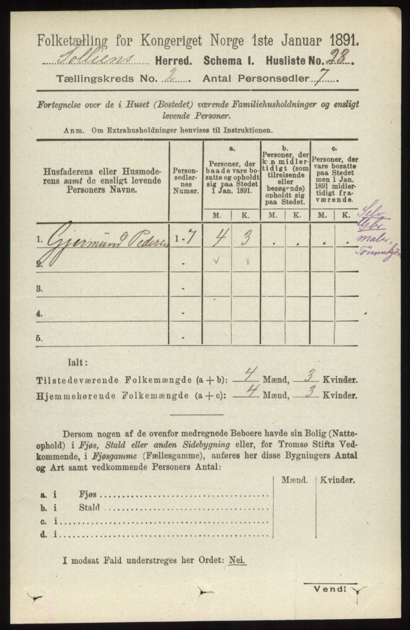 RA, 1891 census for 0431 Sollia, 1891, p. 388